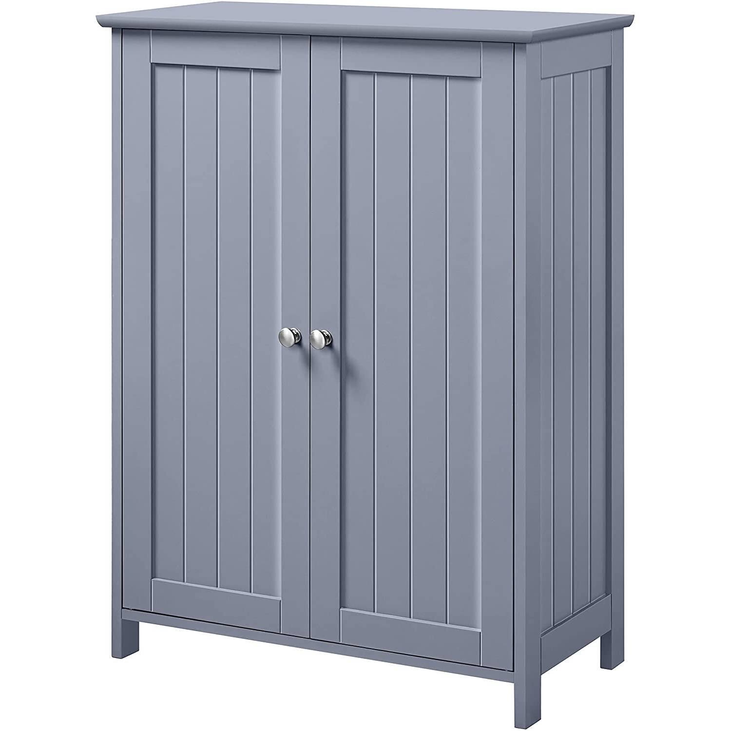 Front. Hivvago - Gray Wood 2-Door Freestanding Bathroom Floor Cabinet Kitchen Storage Cupboard - Grey.