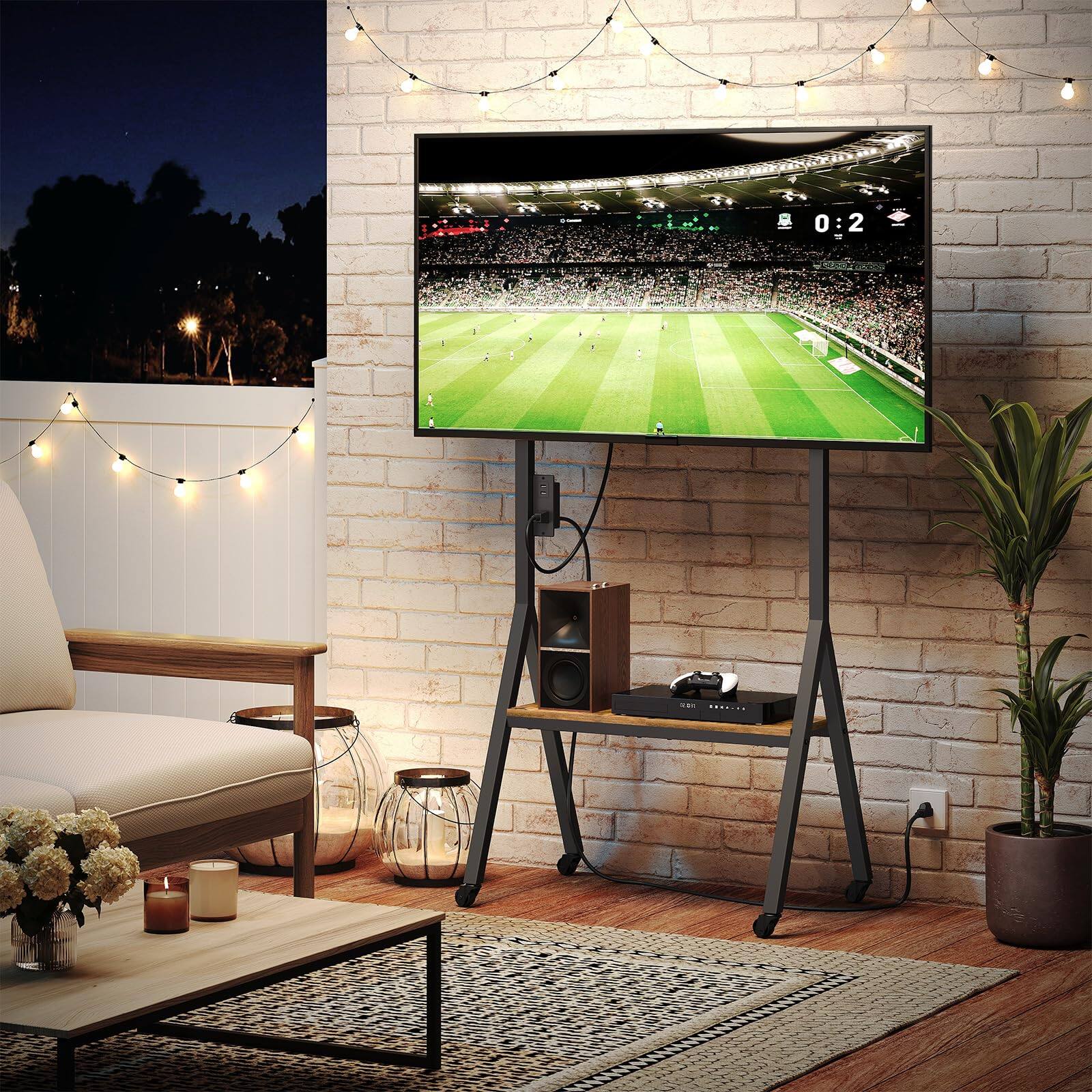 Back. Dazzling Pops - Rolling TV Stand for 50 TVs with Power Outlets, Mobile TV Stand on Wheels and Shelf, TV Cart with Swivel M... - Black.