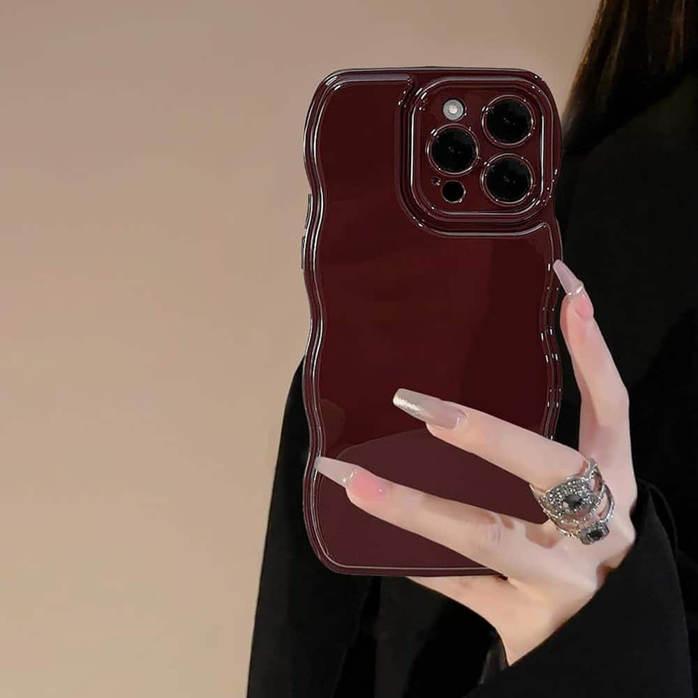ACJPR - iPhone 16 Pro Case, Wave Design, Soft Silicone, Wine Red - Color: Wine Red Size: iPhone 16 Pro