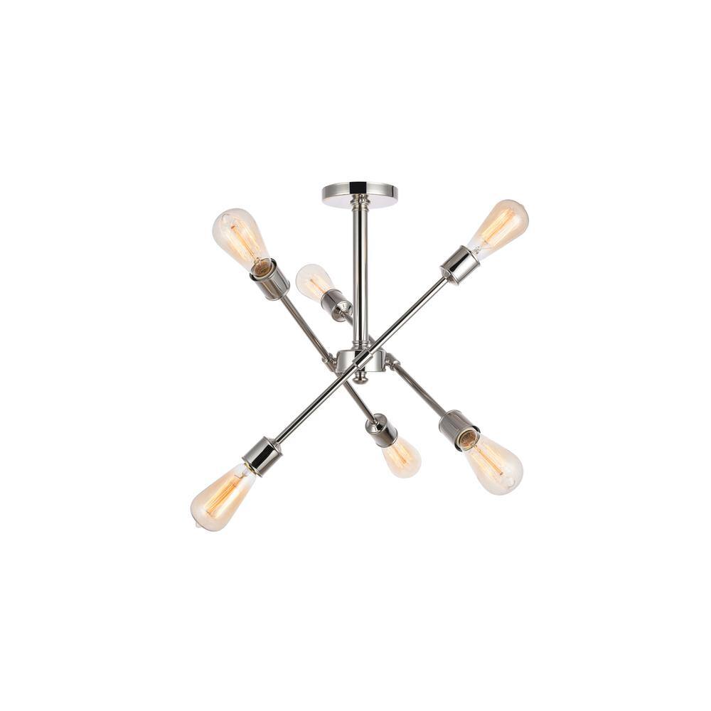 Alt View 4. Living District - Axel 6 Lights polished Nickel Flush Mount - Polished Nickel.