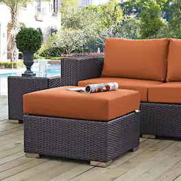 Convene Outdoor Patio Fabric Square Ottoman by Modway - Espresso Orange