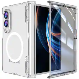 Dteck - for Samsung Galaxy Z Fold8 Magnetic Case with PET Screen Protector,Hinge Protection Shockproof Hard PC Cover - Clear