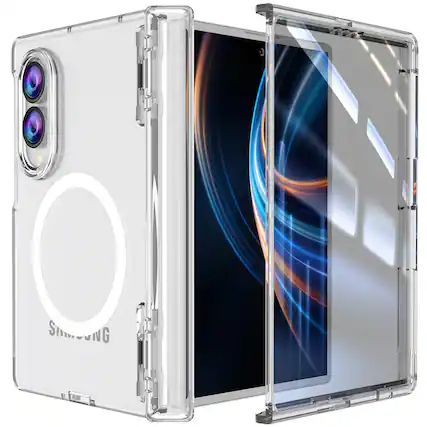 Front. Dteck - for Samsung Galaxy Z Fold8 Magnetic Clear Case with PET Screen Protector,Hinge Protection Shockproof Hard PC Cover - Clear.