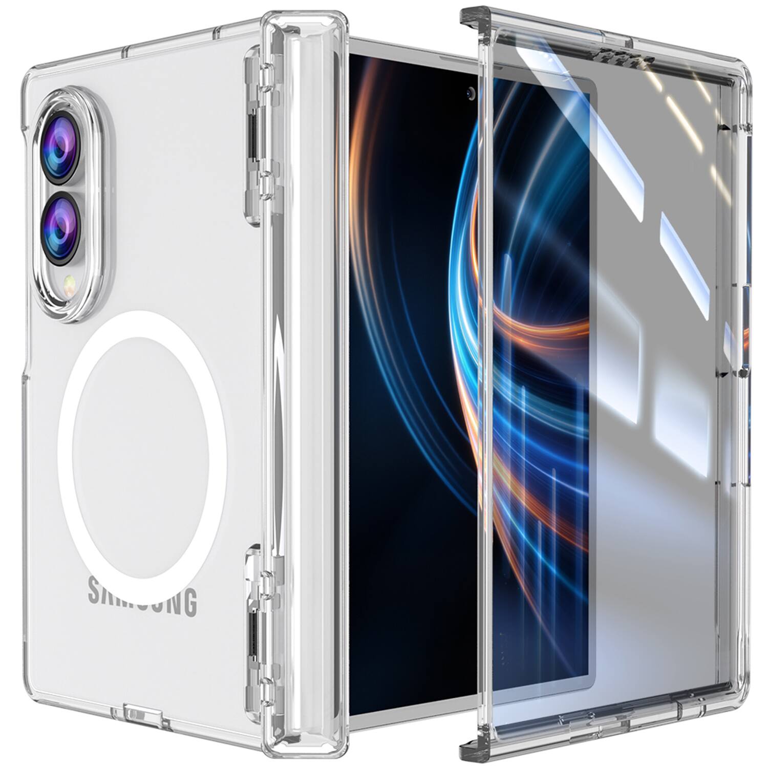 Front. Dteck - for Samsung Galaxy Z Fold8 Magnetic Clear Case with PET Screen Protector,Hinge Protection Shockproof Hard PC Cover - Clear.
