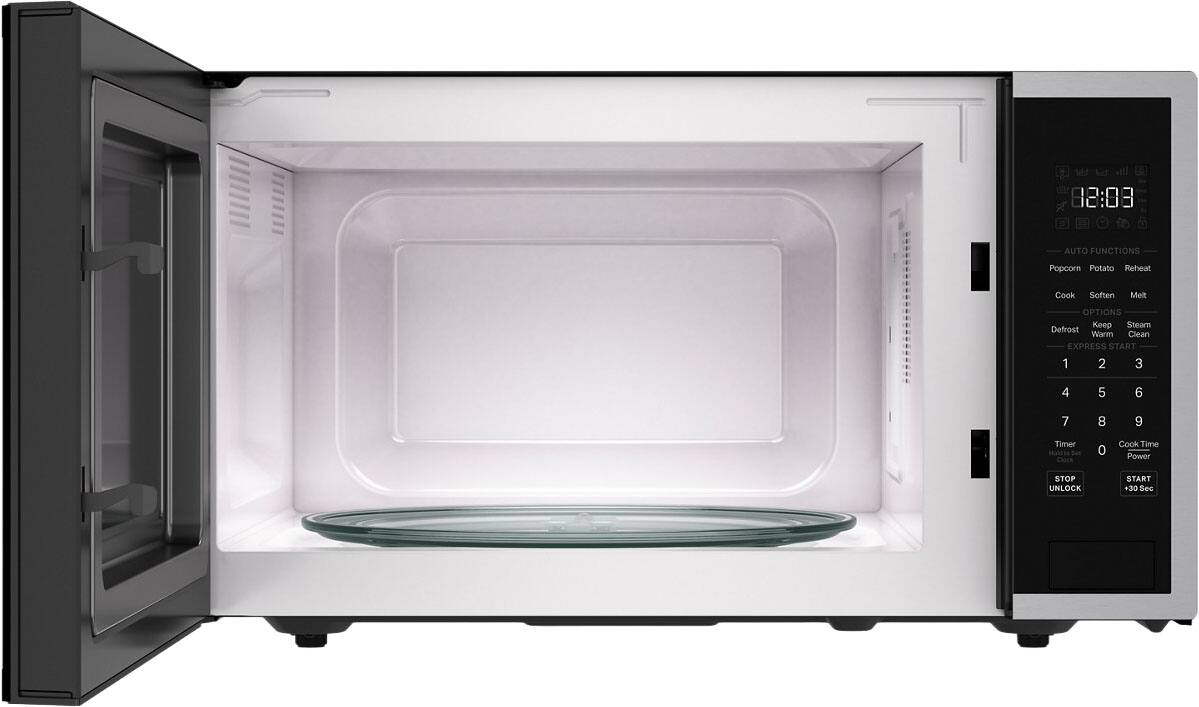 18:08  
AUTO FUNCTIONS  
Popcorn Potato Reheat  
Cook Soften Melt  
OPTIONS  
Keep Steam Defrost Warm Clean  
EXPRESS START  
1 2 3 4 5 6 7 8 9  
Timer Clock  
0  
Cook Time Power  
STOP UNLOCK START +30 Sec