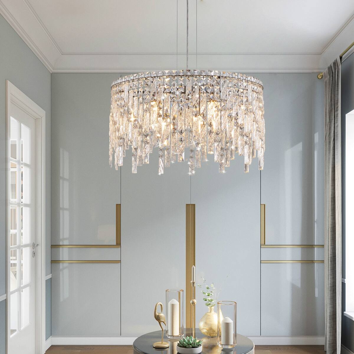 Alt View 3. Loheer - Loheer 23.6 inch Round Crystal Chandelier Chrome Modern Dining Room Pendant Light.