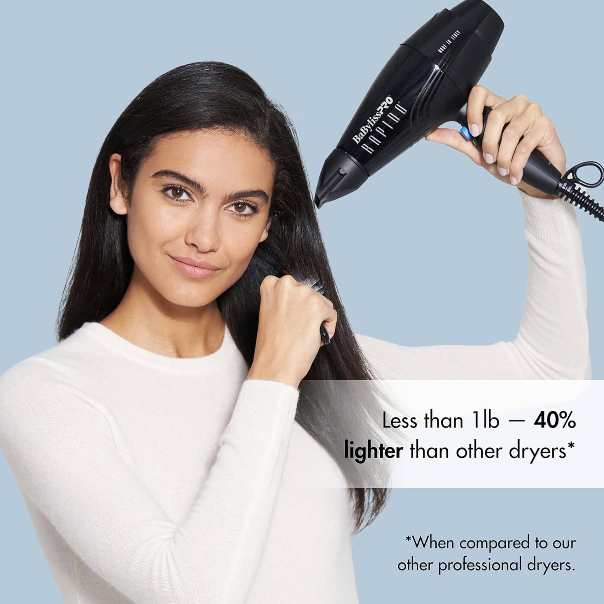 VINAS - BaBylissPRO  
Less than 1lb - 40% lighter than other dryers*  
*When compared to our other professional dryers.