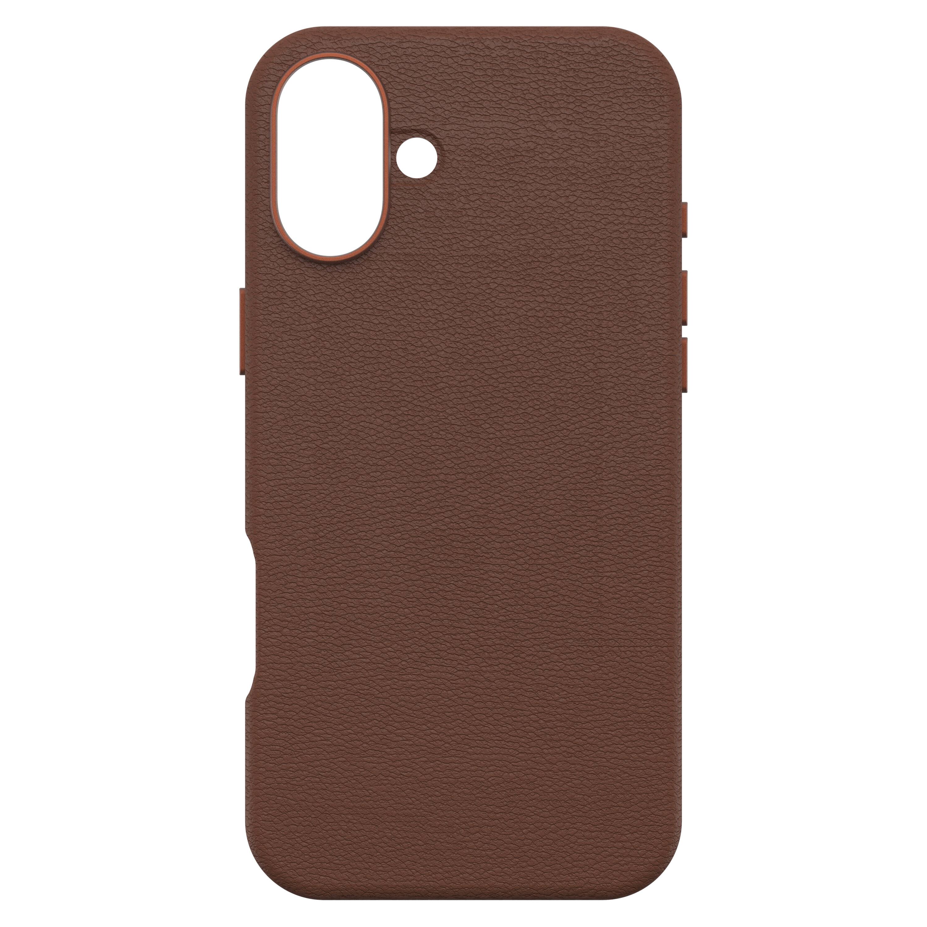 Angle. OtterBox - Symmetry Cactus Leather Series Hard Shell for MagSafe for Apple iPhone 16 Plus - Rich Adobe.