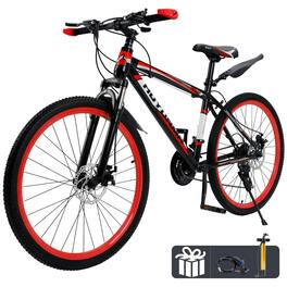 Topteng - 26" Mountain Bike for Men/Women - 24-Speed, Dual Disc Brakes, High-Carbon Steel Frame, Comfort Saddle - Black&Red