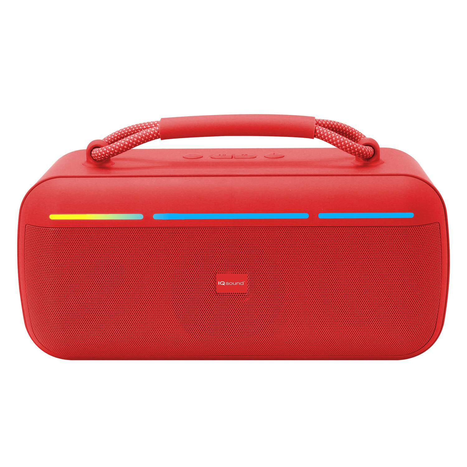 Alt View 2. iQ Sound - 15W Halo Glow Portable Bluetooth Rechargeable Speaker, TWS, Lights, USB/microSD, FM, 20 Hr Play Time - Red.