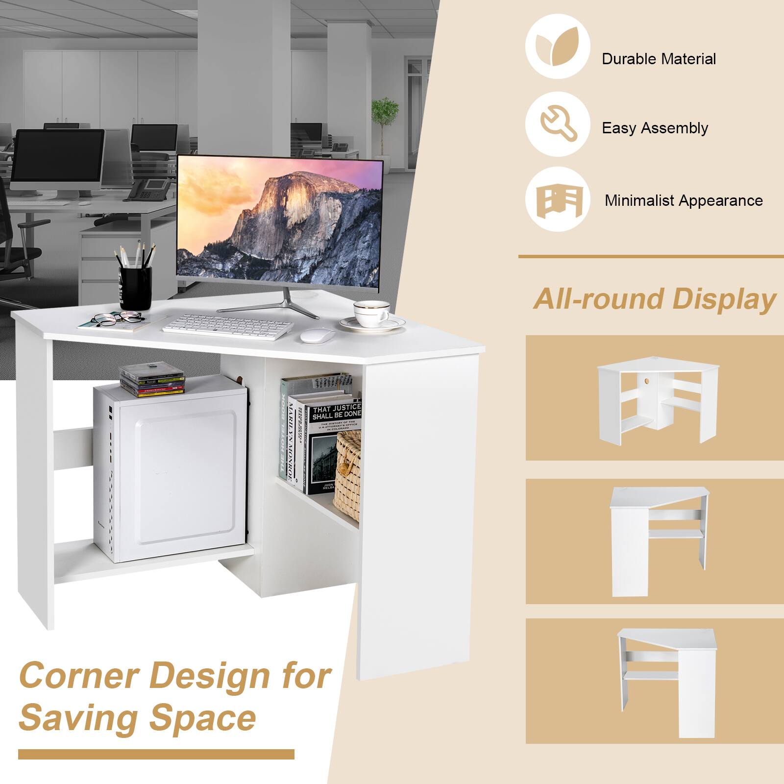 Durable Material, Easy Assembly, Minimalist Appearance, All-round Display, Corner Design for Saving Space