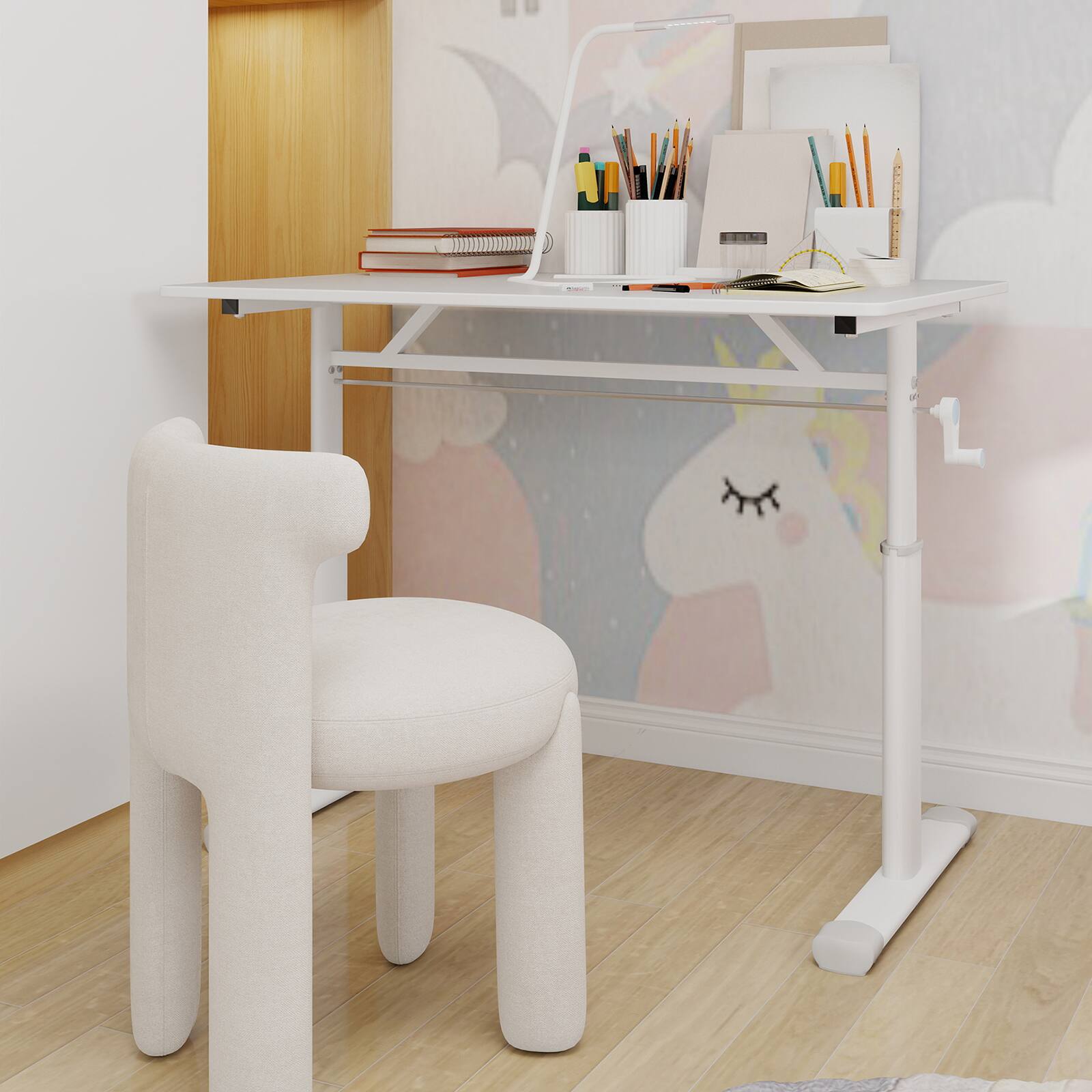 Front. GOODSILO - 39.37" Adjustable Height Desk - Ergonomic Sit Stand Home Office Study Table, Compact Design - White.