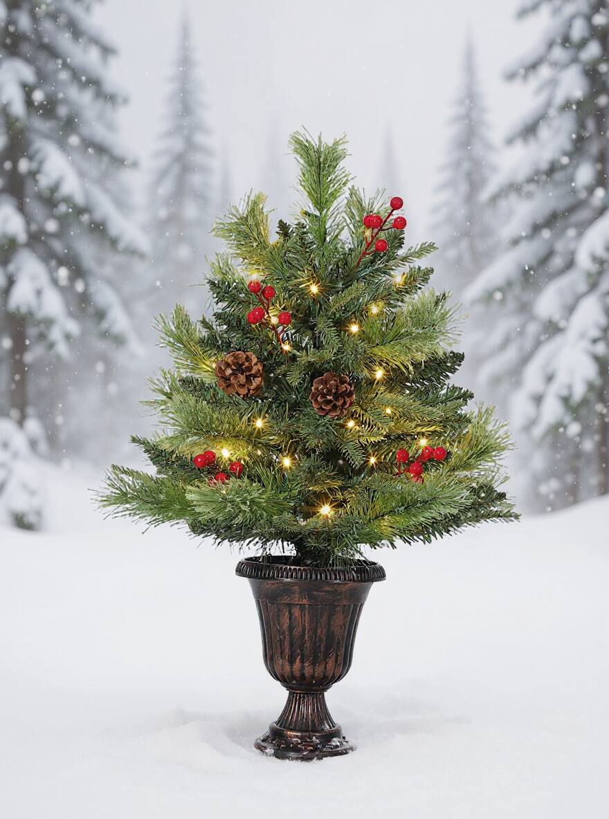 Alt View 1. GARVEE - Tabletop Christmas Tree, with Pine Cone & Red Berry, 40 LED - Green.