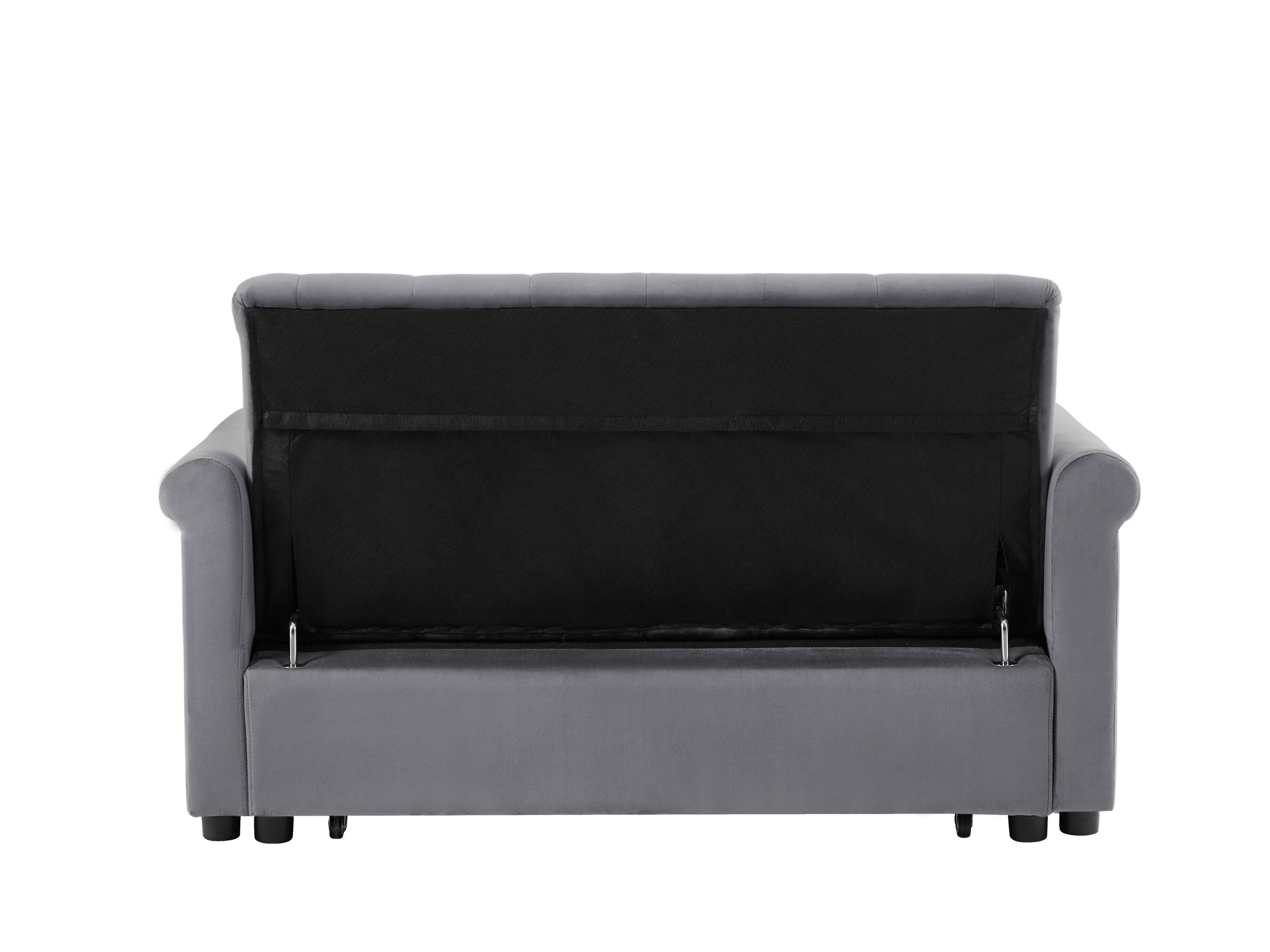 Alt View 5. Tiramisubest - Modern Velvet Convertible Loveseat Sleeper Sofa with 2 Lumbar Pillows,Adjustable Pull-Out Bed,Removable Armrest,Gray - Gray.