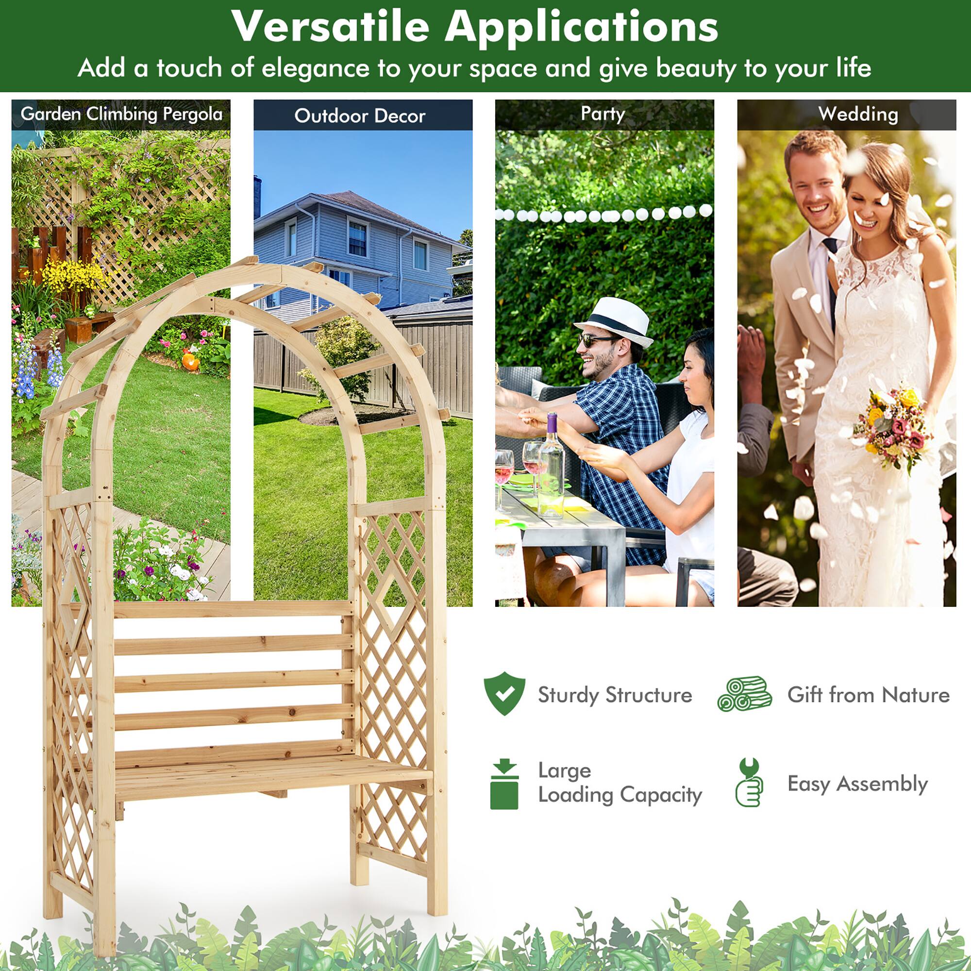 Versatile Applications: Add a touch of elegance to your space and give beauty to your life. Garden Climbing Pergola: Outdoor Decor. Party. Wedding. Sturdy Structure. Gift from Nature. Large Loading Capacity. Easy Assembly.