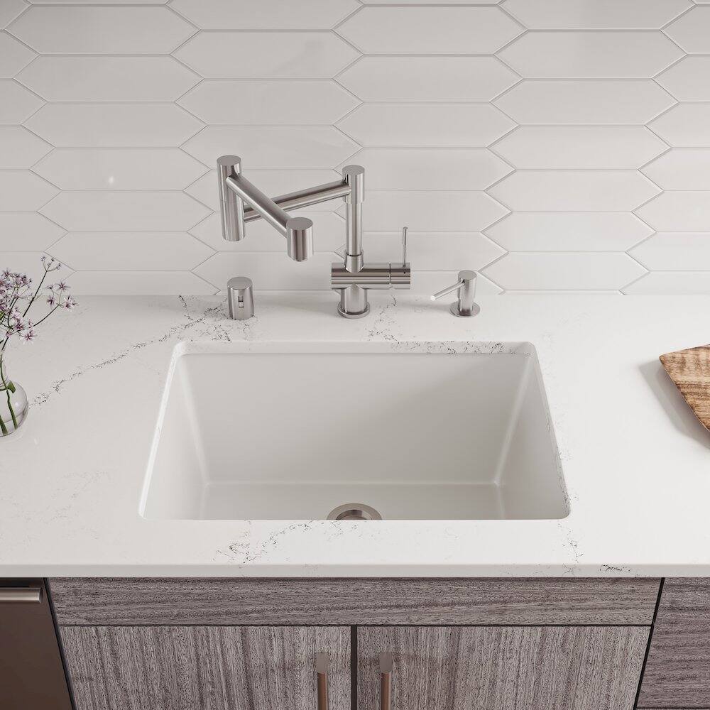 Alt View 5. Alfi - ALFI brand 24 White Undermount / Drop In Fireclay Kitchen Sink - White.