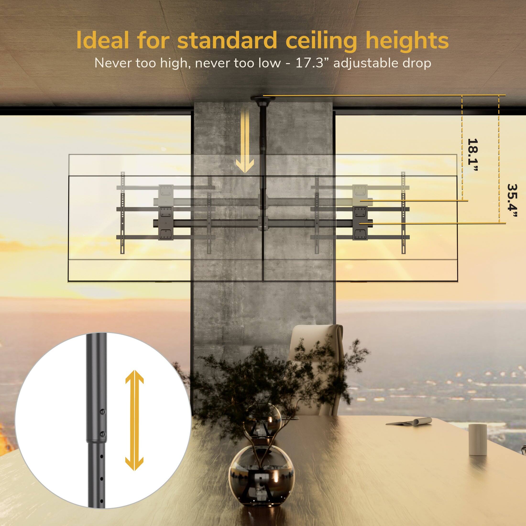 Ideal for standard ceiling heights  
Never too high, never too low - 17.3" adjustable drop  
18.1"  
35.4"