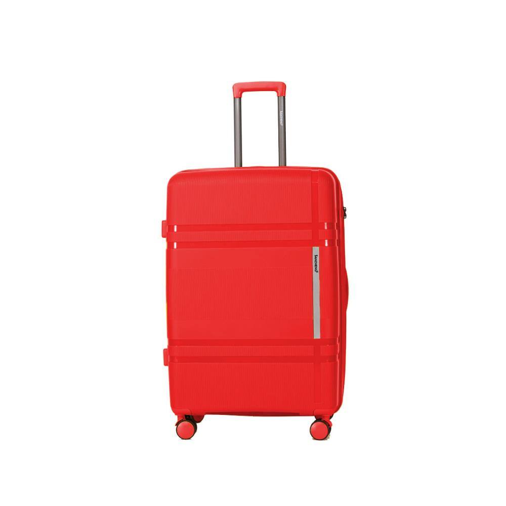 Angle. BreeBe - 6-Piece Expandable Hard Shell Luggage Set with Spinner Wheels, Lightweight Travel Luggage, Carry-On Ready, Password Lock - Red.