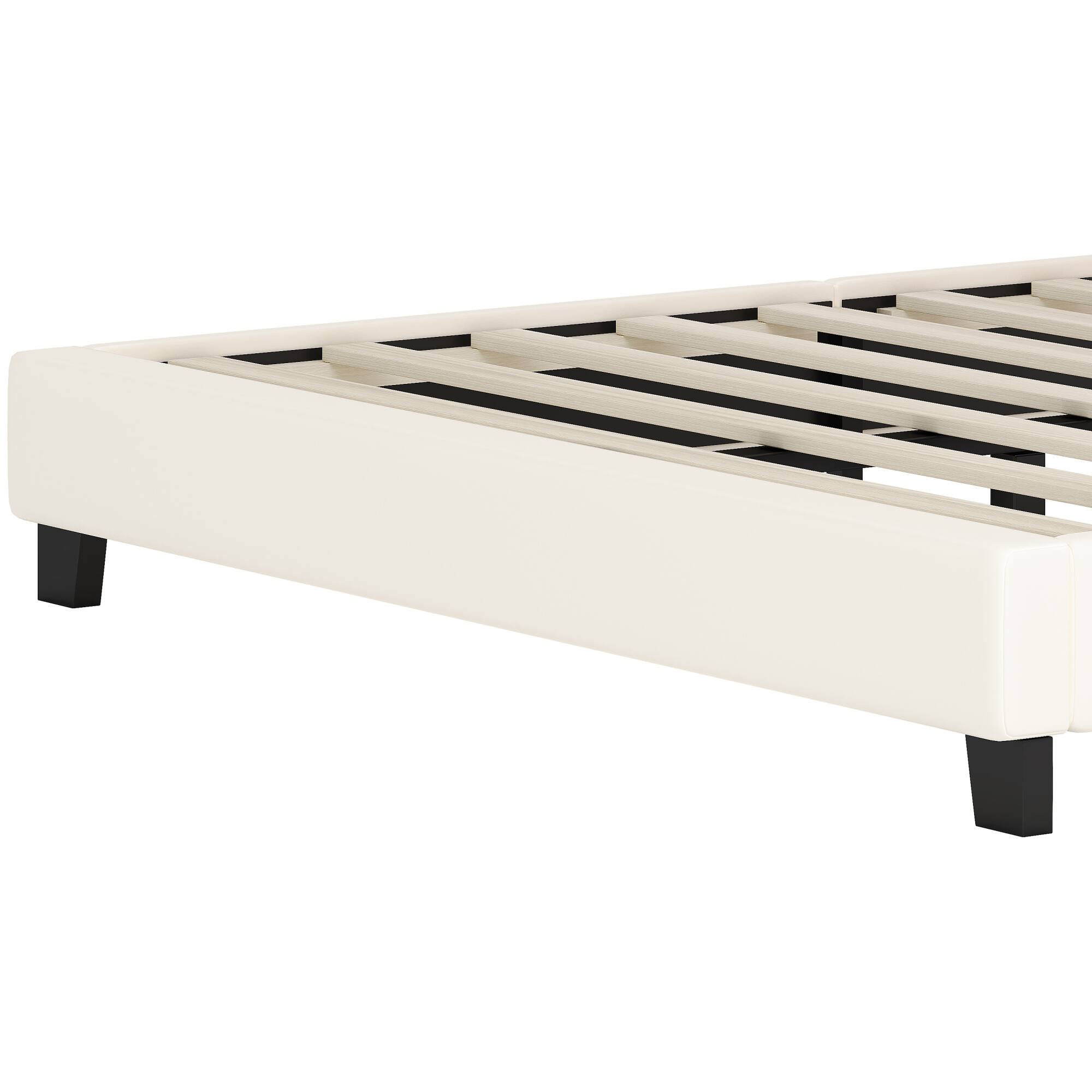 Alt View 6. GOODSILO - Full Size Upholstered Princess Bed with Crown Headboard and Footboard Platform Bed Frame - Cream.