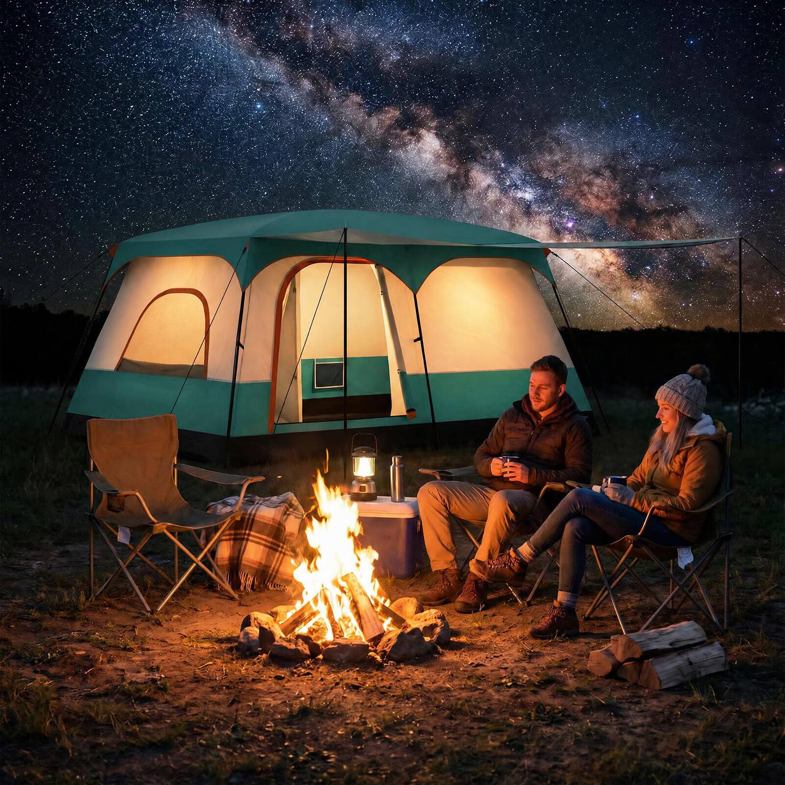Alt View 3. Gymax - Gymax Camping Tent w/ Skylight & Portable Carry Bag Family Cabin Tent w/ 2 Mesh Windows & Doors - Green.