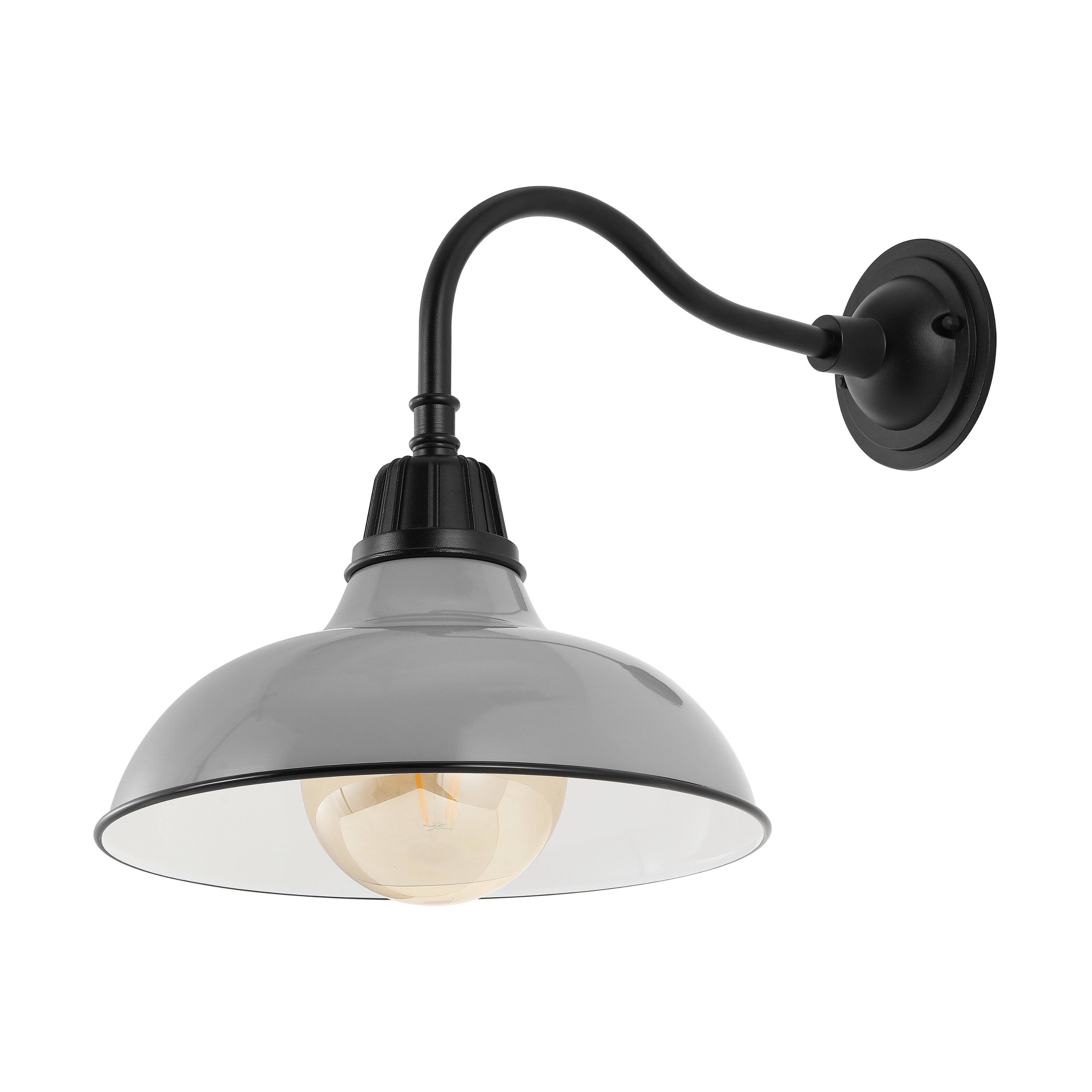 Alt View 5. Jonathan Y - Aurora 12.25" 1-Light Farmhouse Industrial Indoor/Outdoor Iron LED Gooseneck Arm Outdoor Sconce, Gray - Gray/Black.