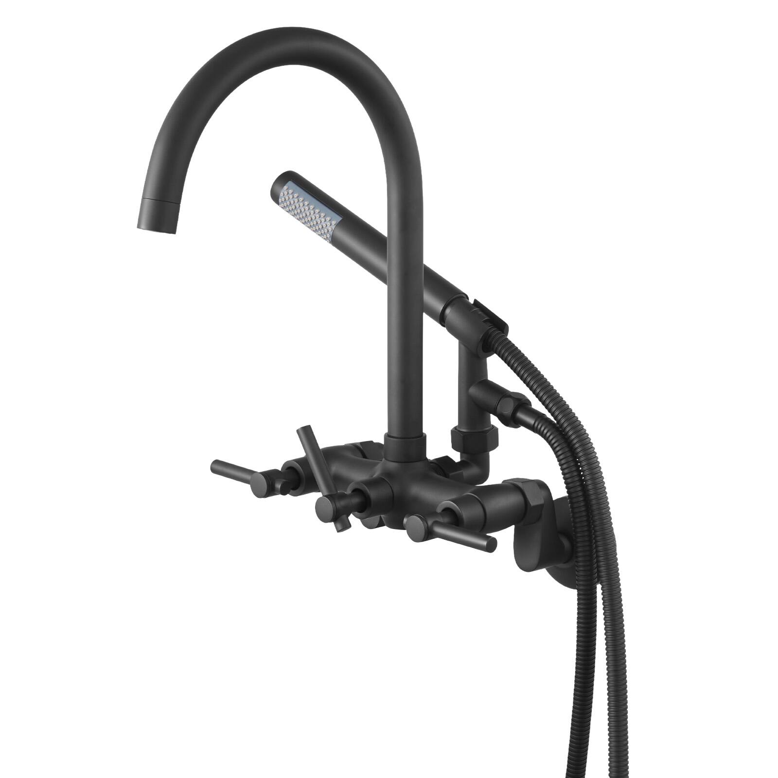 Alt View 5. VEVOR - Clawfoot Tub Faucet,Wall-Mounted Bathtub Faucet with Handheld Shower, Vintage Matte Black Clawfoot Tub Filler Shower Kit - Matte Black.