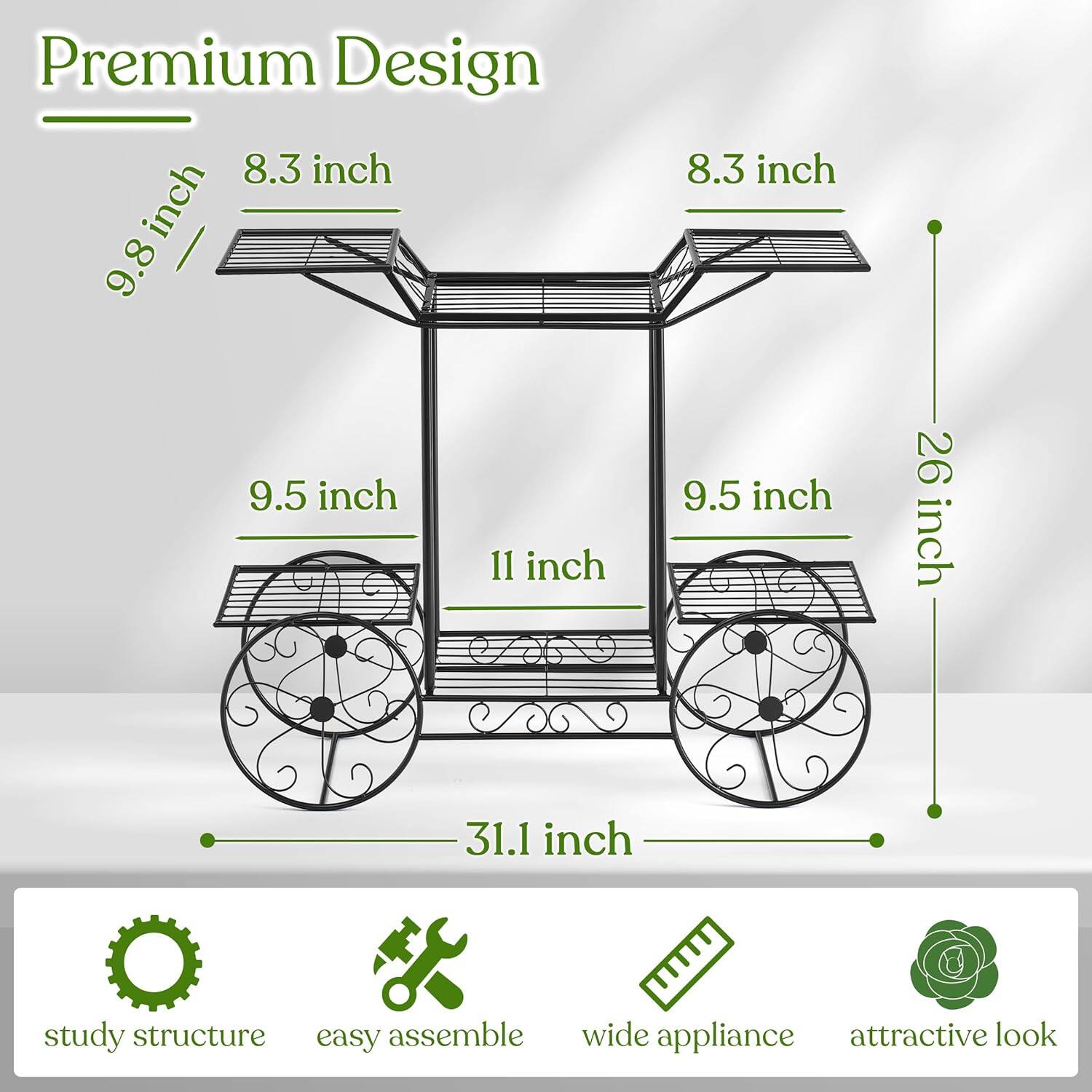 Premium Design

- 9.8 inch
- 8.3 inch
- 9.5 inch
- 11 inch
- 26 inch
- 31.1 inch

study structure
easy assemble
wide appliance
attractive look
