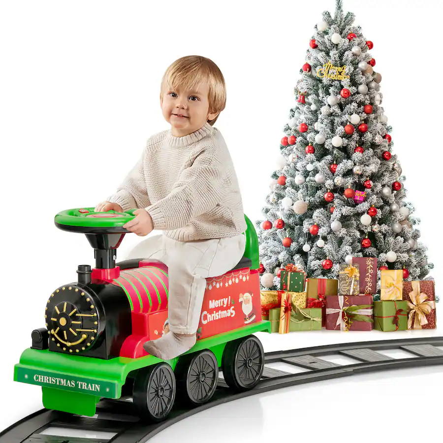 Kida Track Ride Costway 6V Electric Kids Ride On Train Motorized Train Toy w/ Track & 6 ...