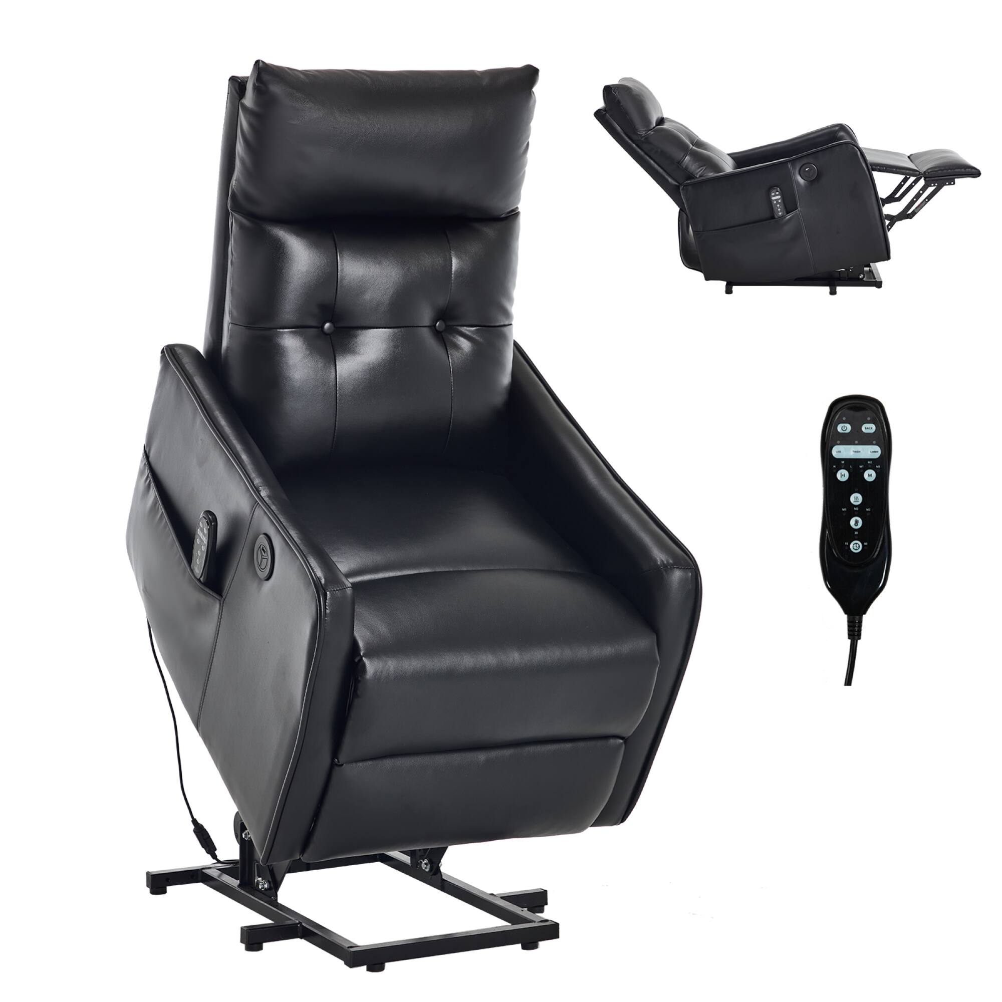 Alt View 8. GOODSILO - Single Motor Power Lift Recliner Chair with Massage and Heat Functions for Enhanced Comfort and Relaxation - Black.