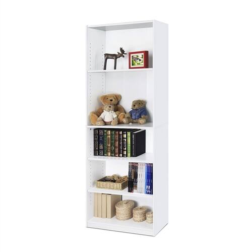 Angle. SlickBlue - 5-Shelf Modern Bookcase with Wood Finish for Living Room Decor - White.