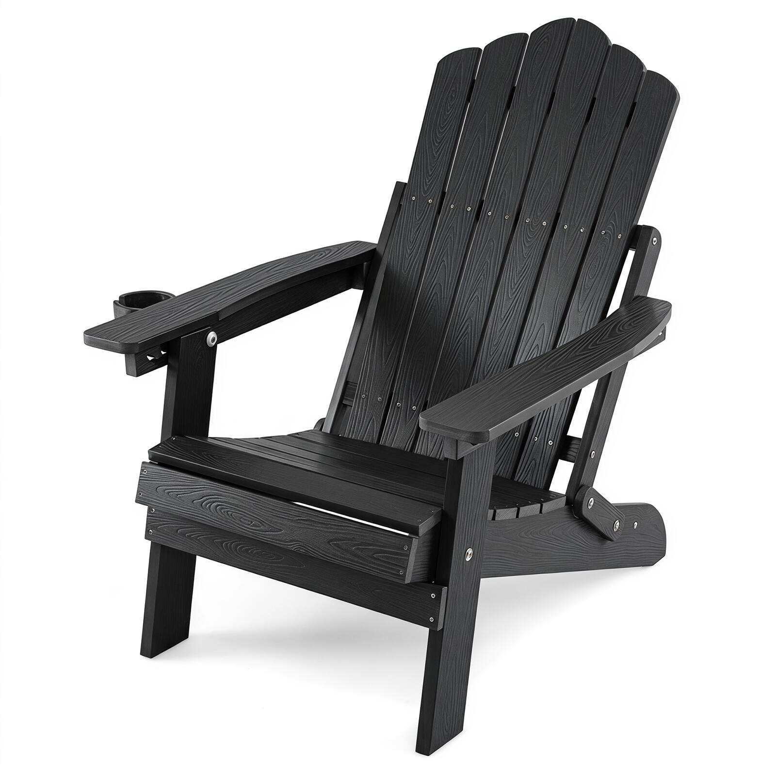 Alt View 9. Gymax - Gymax 4PCS Folding Adirondack Chair w/ 5-Level Backrest Wooden Textured for Lawn Black - Black.
