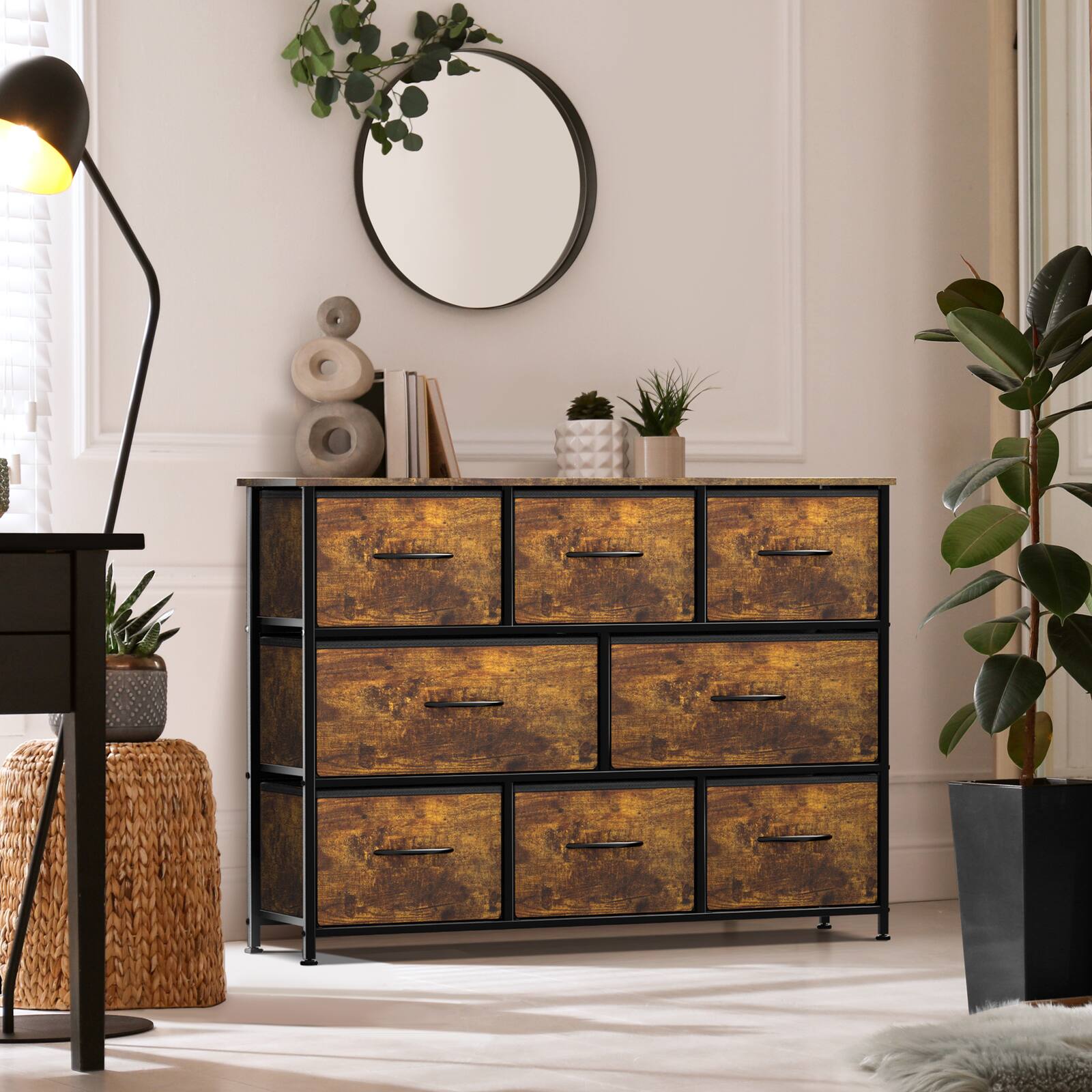 Alt View 1. Sorbus - Sorbus 8 Drawers Wide Dresser - Organizer Unit with Steel Frame, Wood Top, and Handle, and Fabric Bins - Rustic.