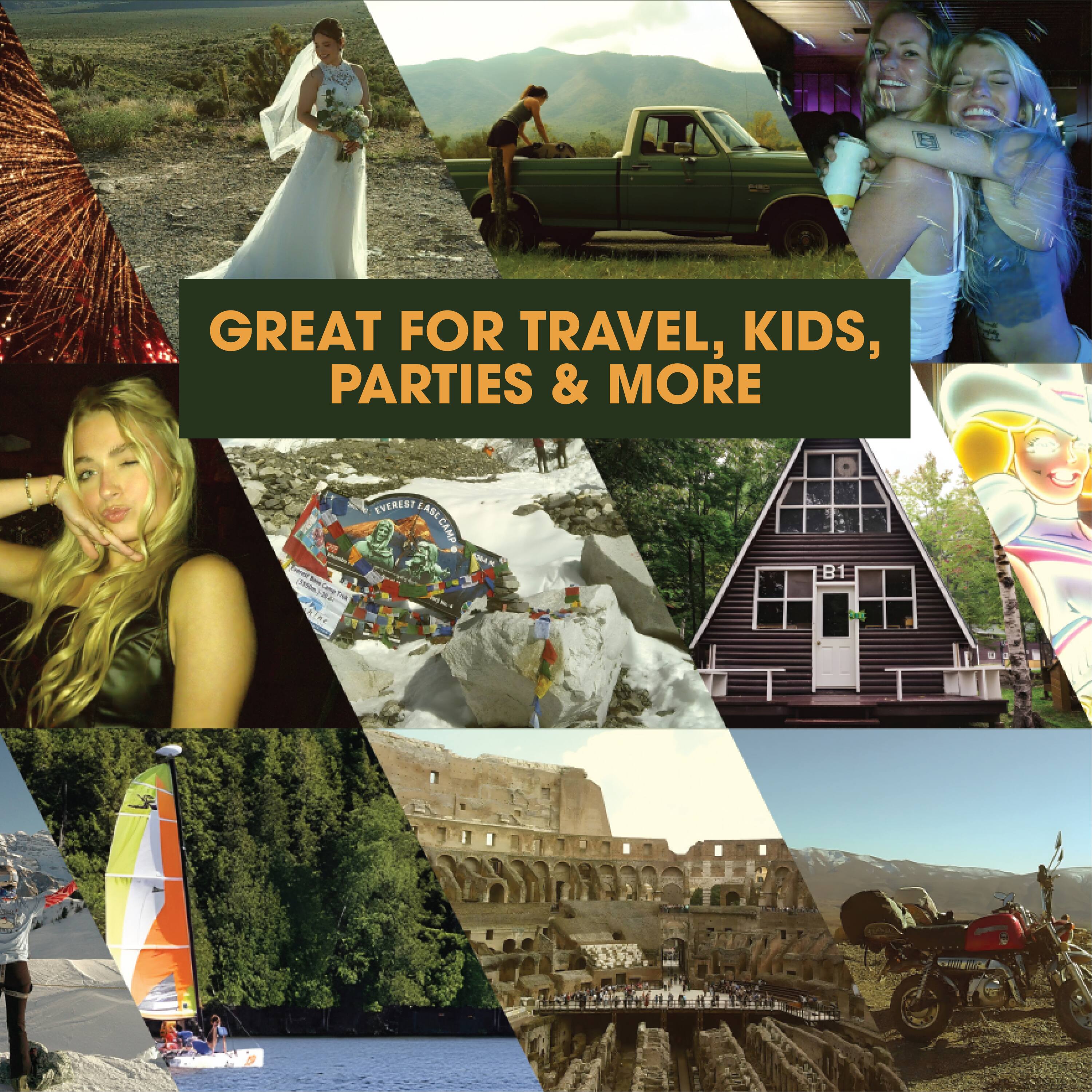 GREAT FOR TRAVEL, KIDS, PARTIES & MORE