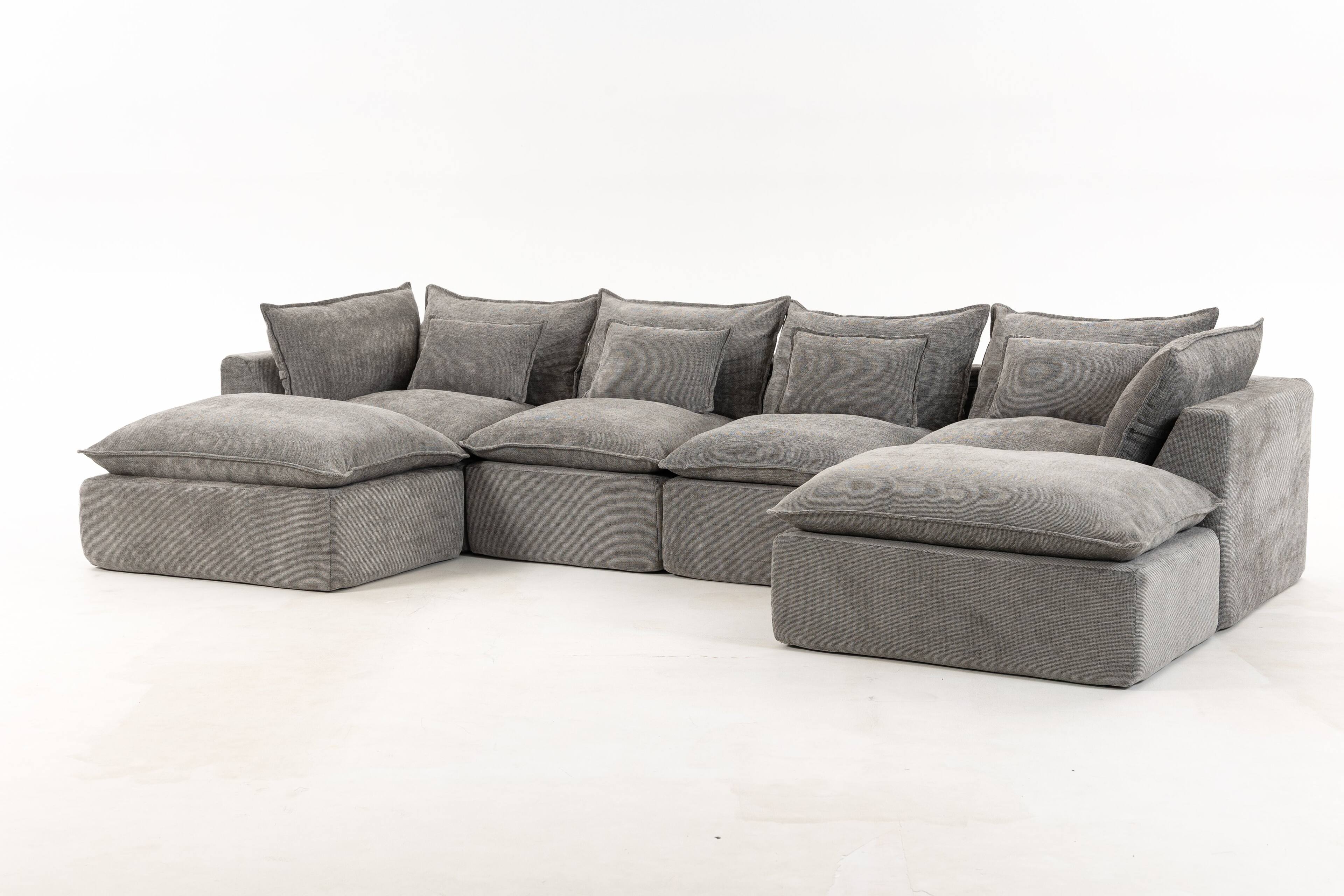 Left. Whisen - 4-Seat Oversized Modular Sectional Sofa with 2 Ottomans for Living Room and Apartment - Antique Grey.