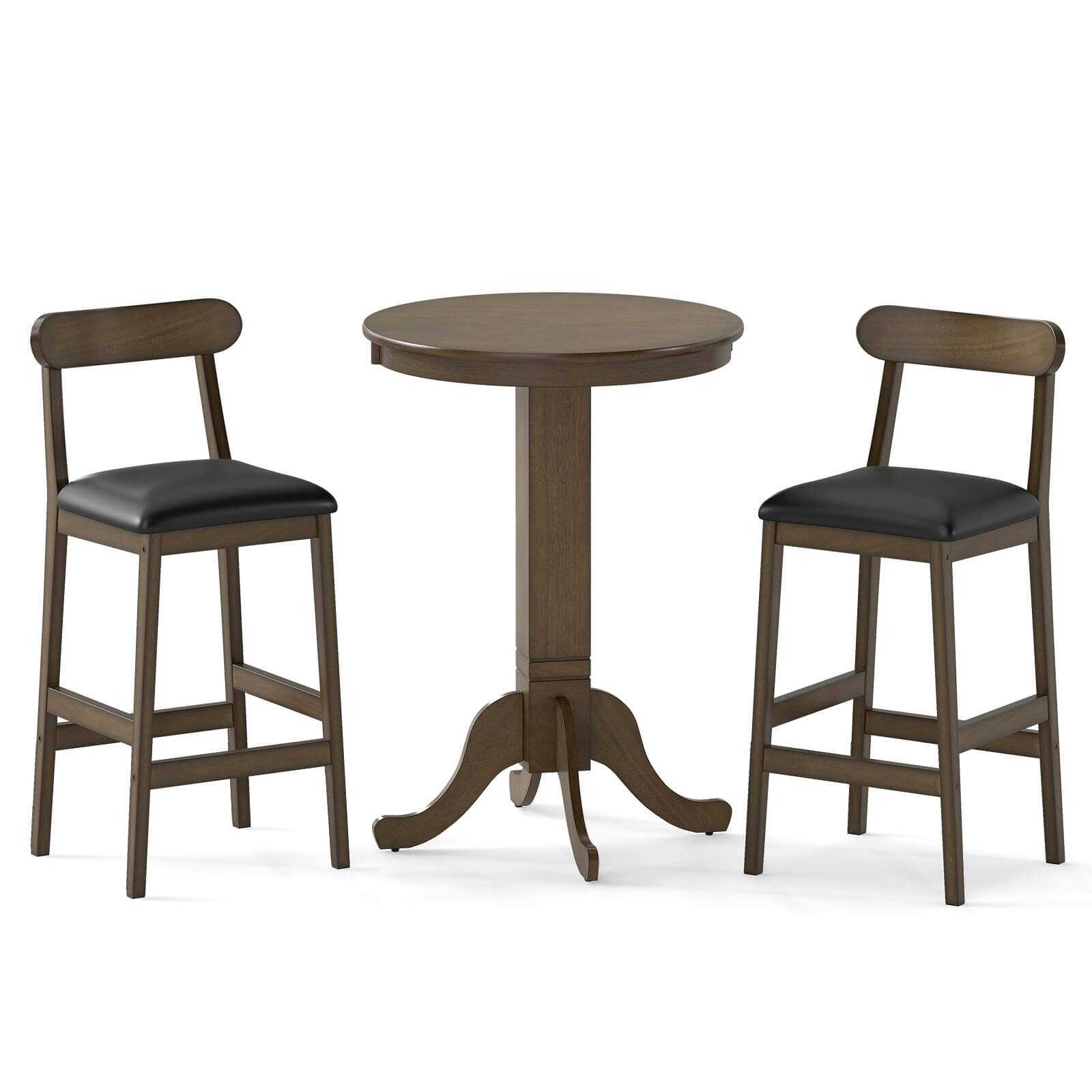 Alt View 9. Costway - Costway 3 PCS Wood Bar Table Set with Pedestal Base, 2 Armless Stools, Padded Seat, Backrest - Oak Gray + Black.