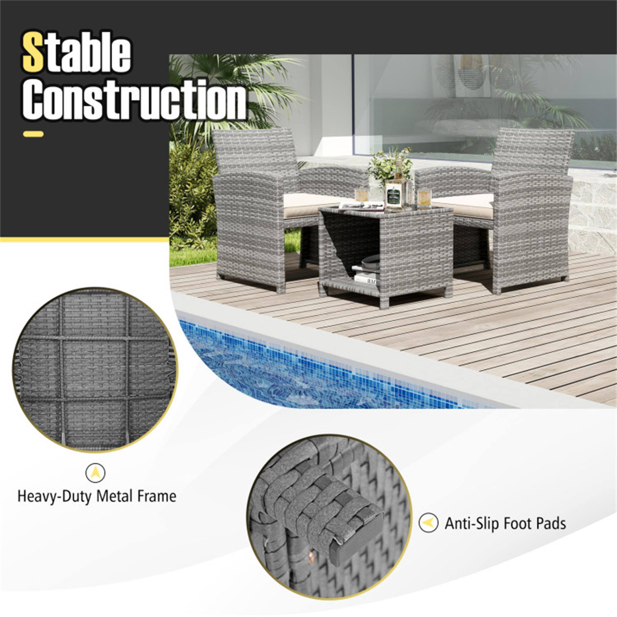 Stable Construction

- Heavy-Duty Metal Frame
- Anti-Slip Foot Pads