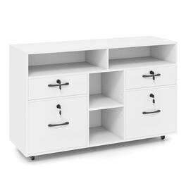 Costway - File Cabinet with Lock 4 Drawers Fits Files A4/Letter Size Adjustable Shelf - White