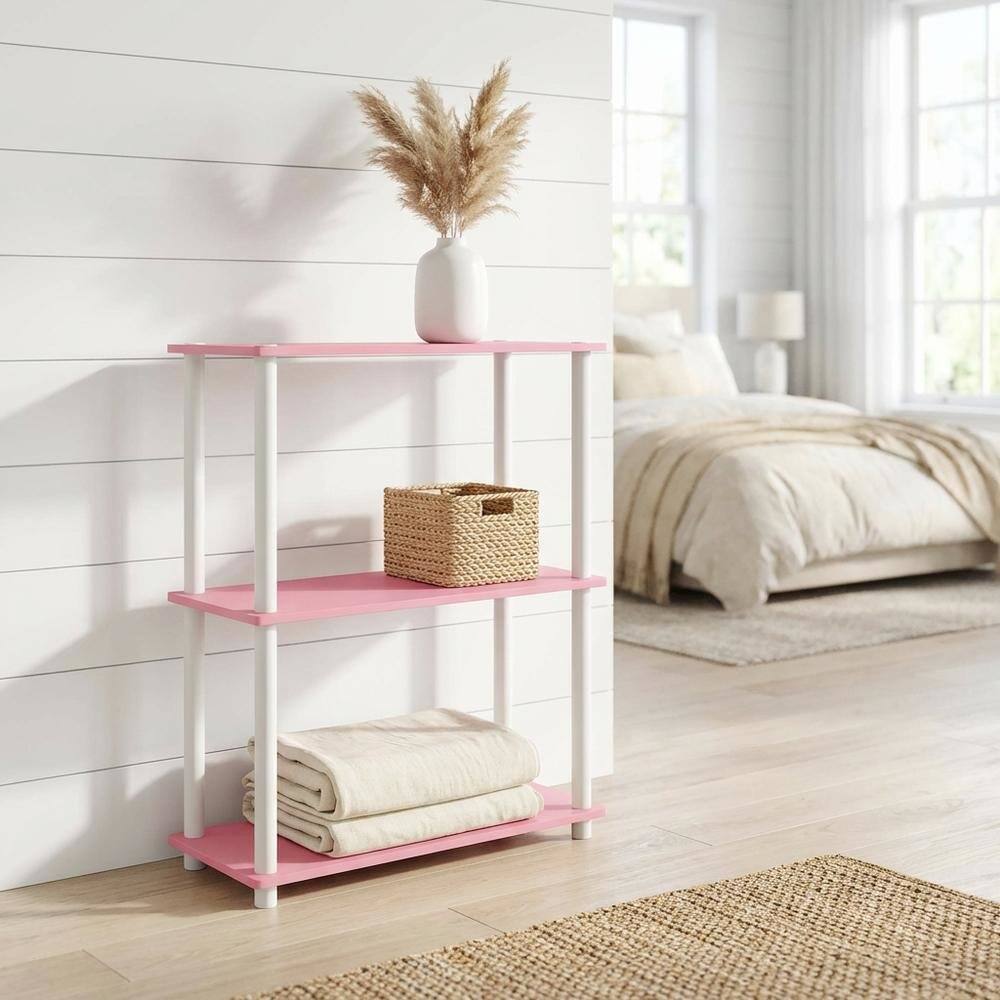 Angle. FurniFact - Wooden bookcase with open storage shelves for modern home decor - Pink/White.