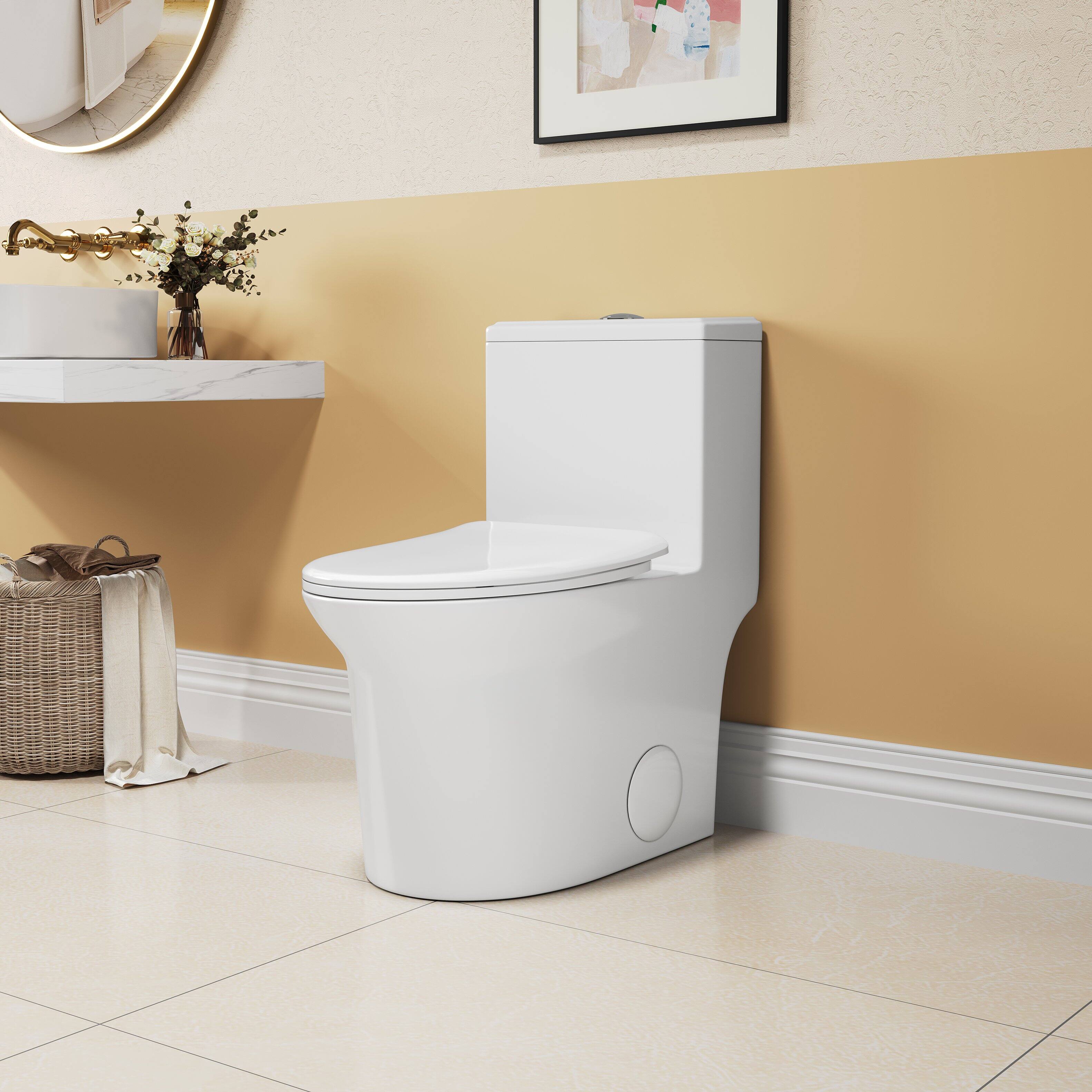 Back. Loheer - Loheer Elongated One Piece Toilet, Comfort Height, Dual Flush, White Ceramic - White.