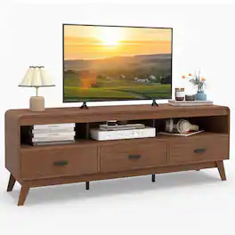 Gymax - TV Stand for TVs up to 70'' Mid Century Modern Entertainment Center TV Cabinet - Brown