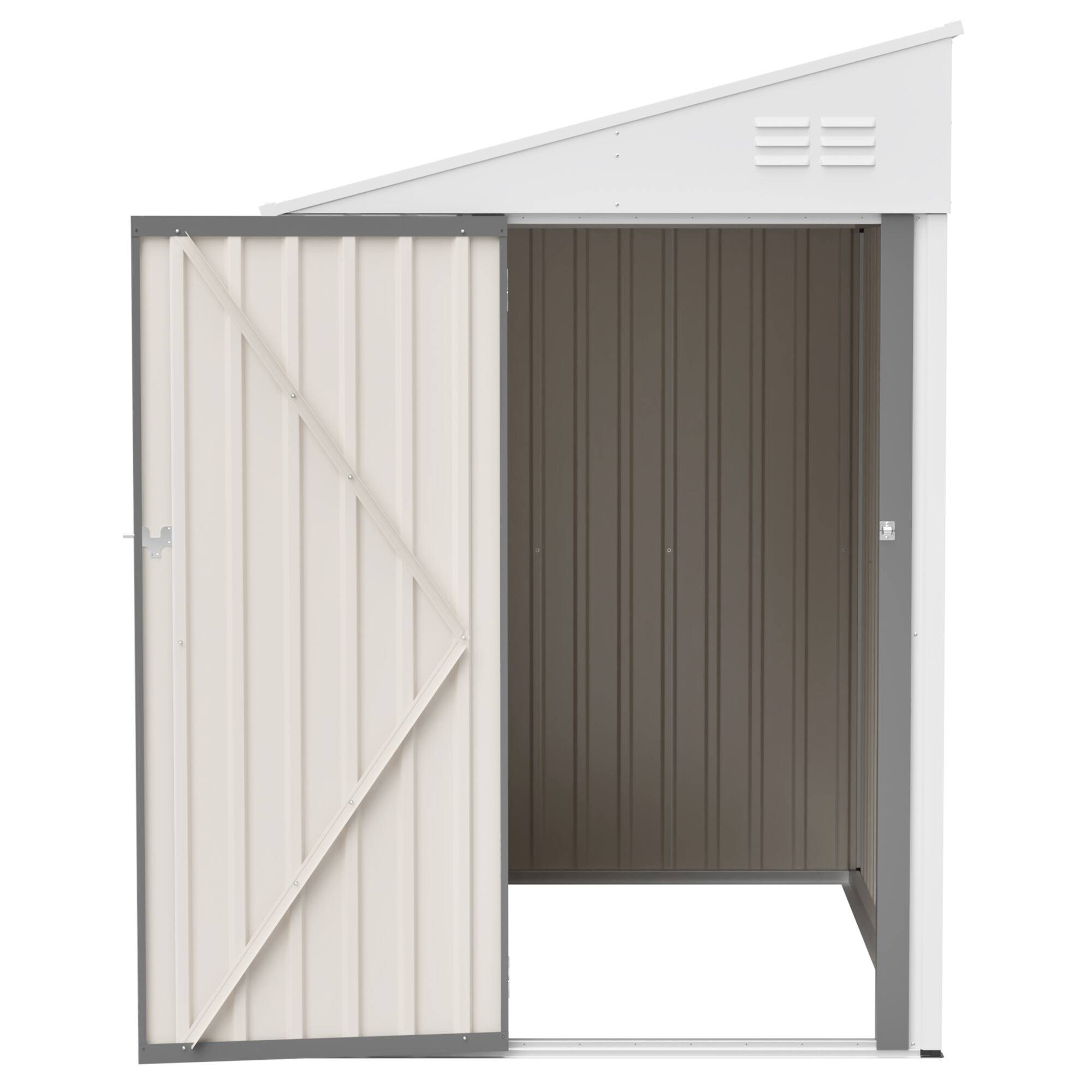 Alt View 5. Mondawe - 4x7 FT Lean-To Metal Outdoor Garden & Bike Shed with Lockable Door - White.