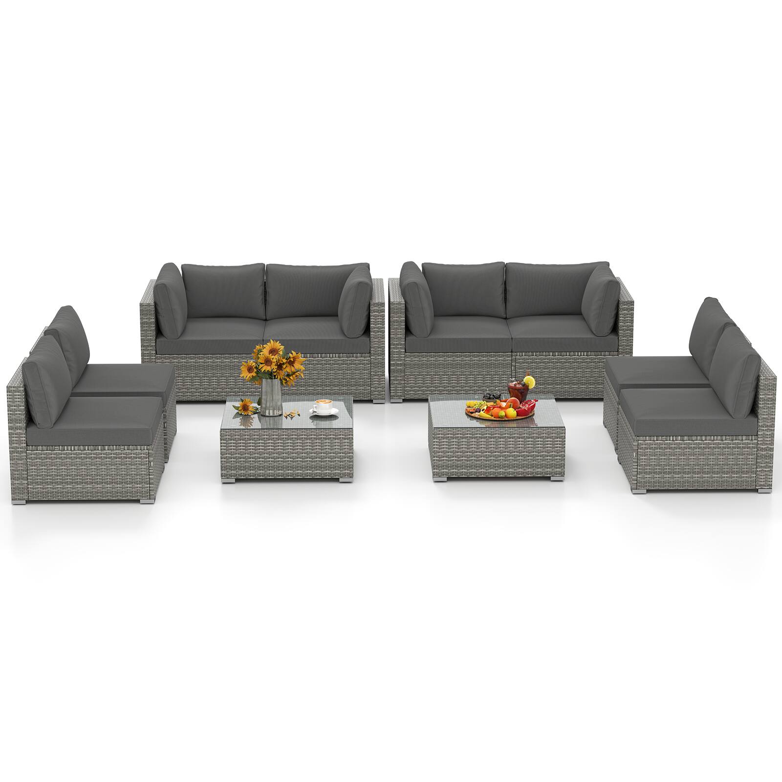 Alt View 7. Gymax - Gymax 10PCS Sectional Sofa Couch PE Rattan Conversation Set Gray - Gray.