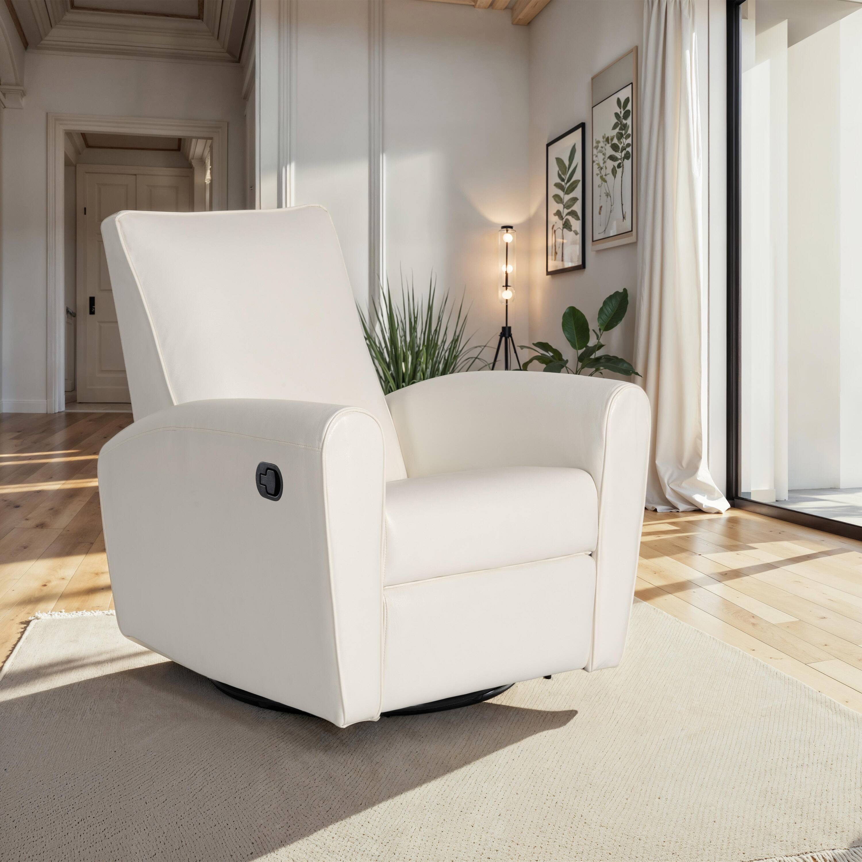 Alt View 2. CorLiving - Marin Faux Leather Upholstered Indoor Swivel Glider Manual Recliner with Steel and Engineered Wood Frame - White.