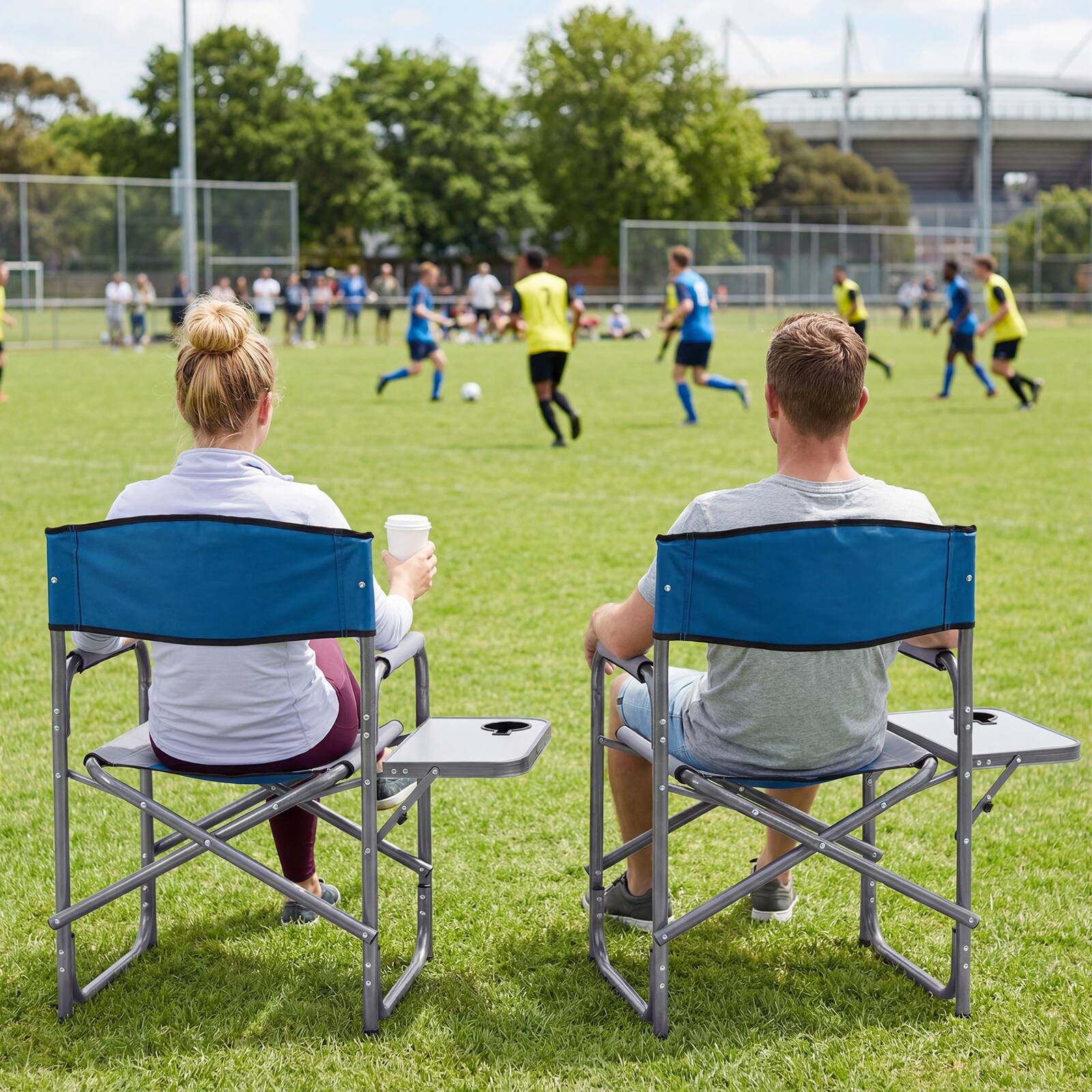 Alt View 4. Costway - Costway Folding Camping Chair, Lightweight Portable Directors Chair with Side Table - Blue.