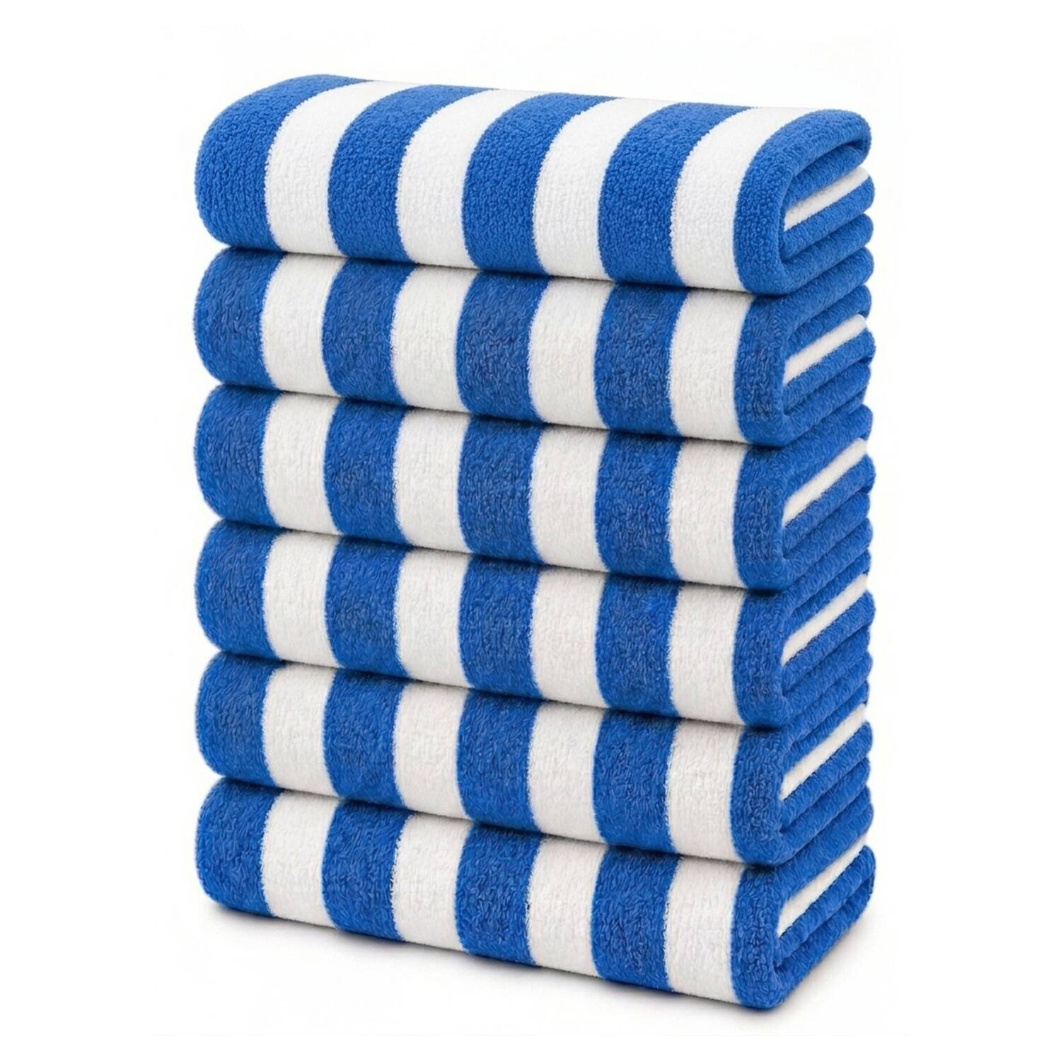 Front. Plazatex - Plazatex Terry Cabana 80% Cotton 20% Polyester Oversized 6 Pack Beach Bath Towel 36" x 66" Blue - Blue.