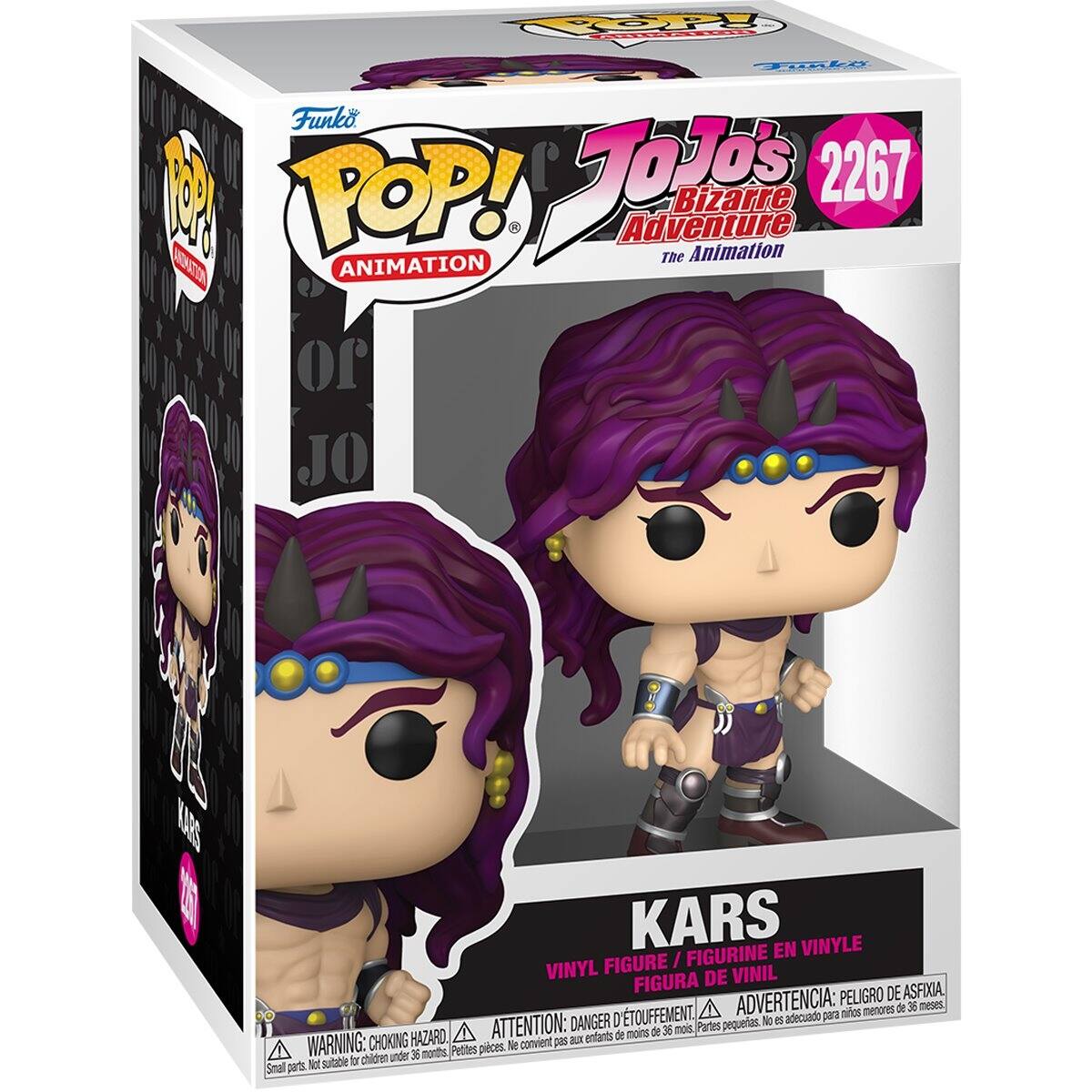 Funko POP! Animation  
JoJo's Bizarre Adventure The Animation  
2267  
KARS  

Vinyl Figure / Figurine en Vinyle / Figura de Vinil / Figura de Vinil  

Warning: Choking Hazard - Small parts. Not suitable for children under 36 months.  
Attention: Danger d'étouffement - Petites pièces. Ne convient pas aux enfants de moins de 36 mois.  
Advertencia: Peligro de asfixia. No es adecuado para niños menores de 36 meses.
