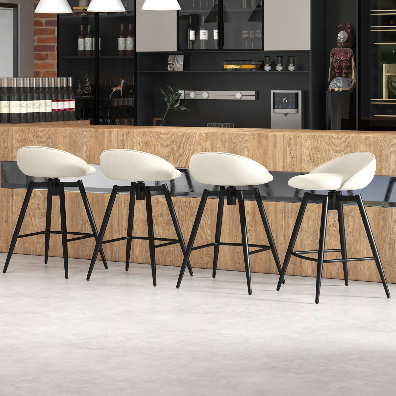 Alt View 1. Gymax - Gymax 25'' Upholstered Bar Stools Set of 4 w/ Footrest Backrest & Metal Frame Beige - Beige, Black.