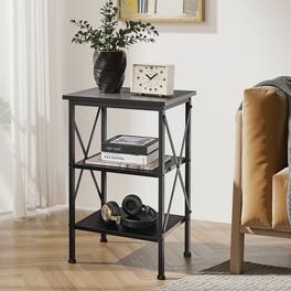 Vecelo - Nightstand with 3-Tier Open Shelves - X-Shape Metal Frame Bedside Table, Small End Table - Black