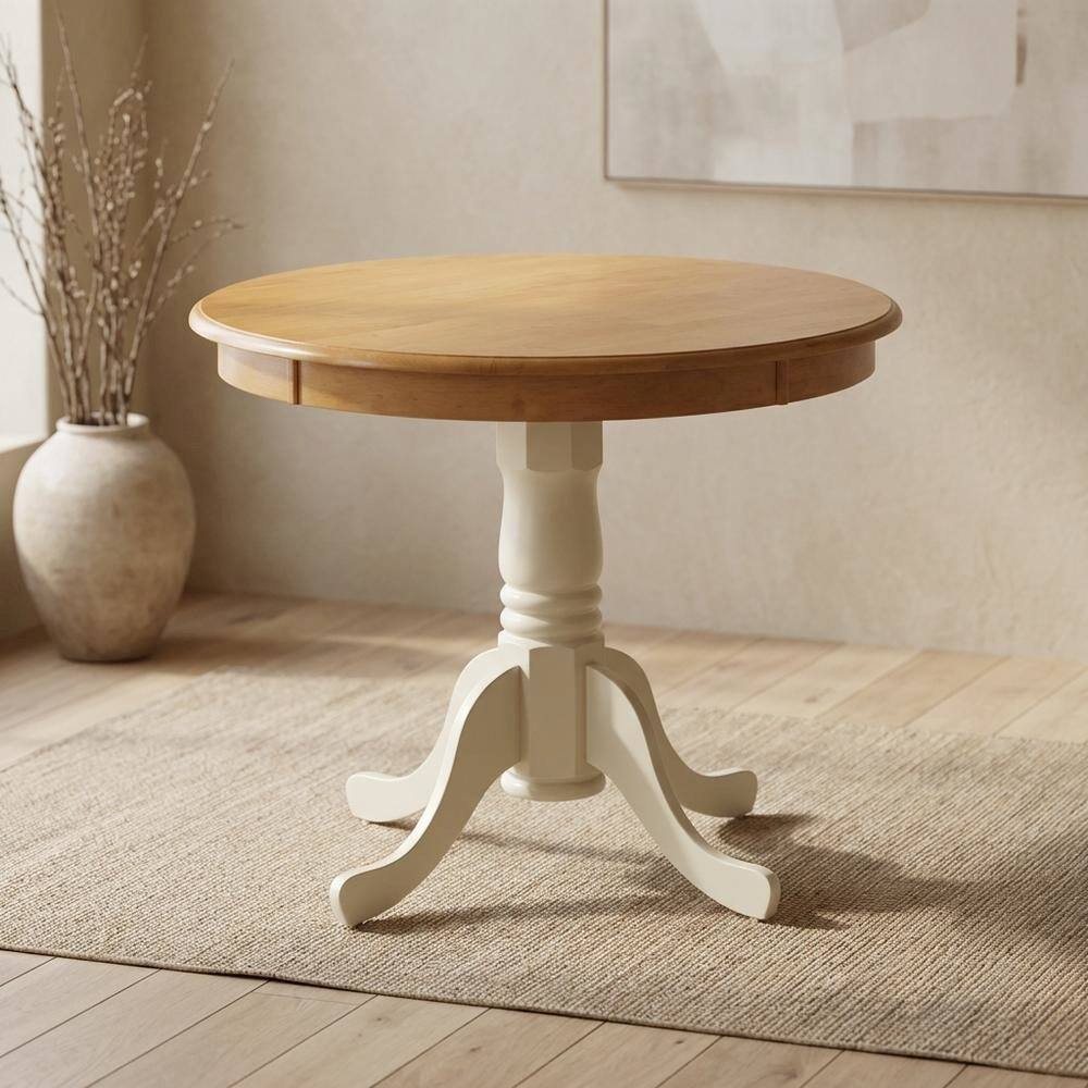 Alt View 4. FurniFact - Oak Round Pedestal Dining Table - Oak & Linen White.
