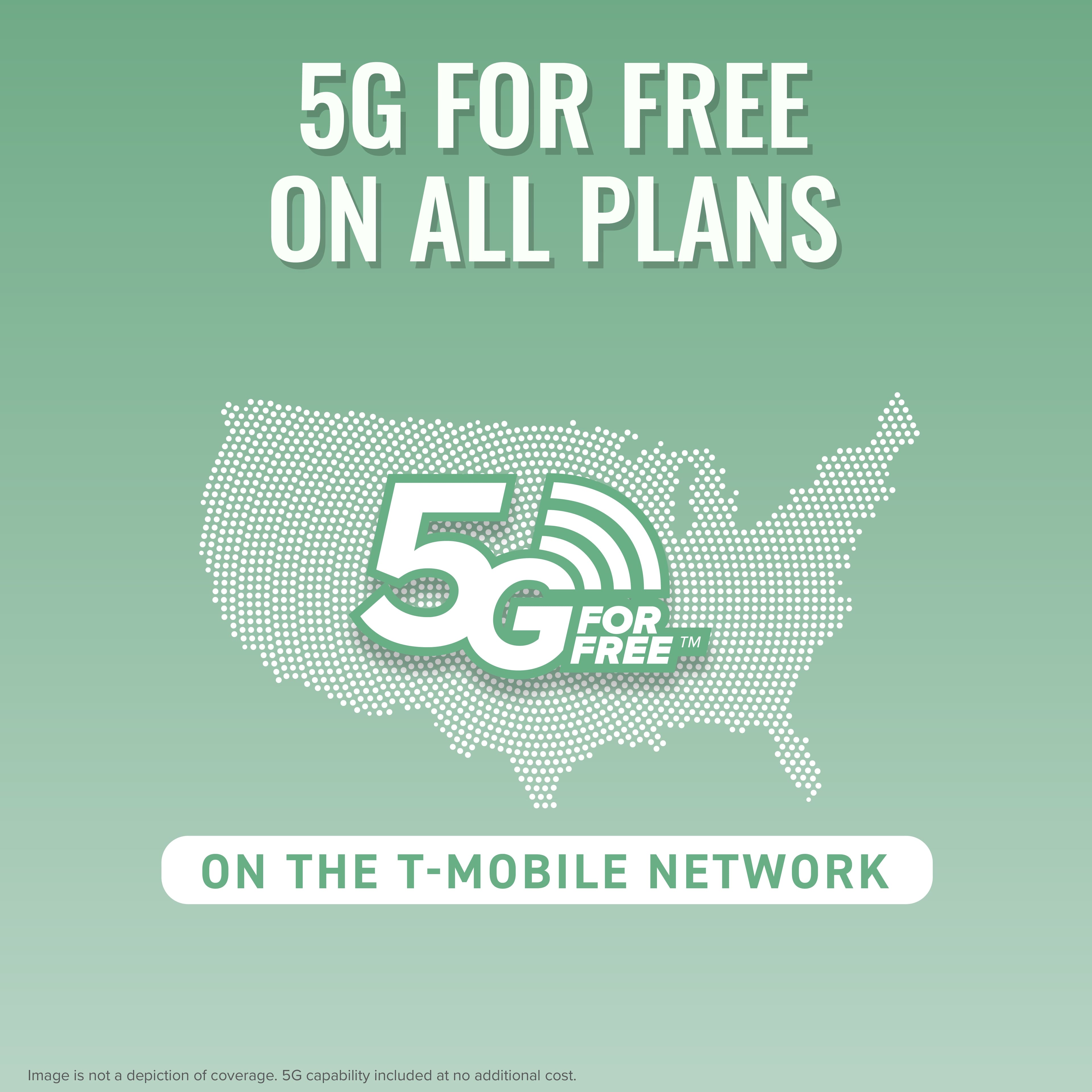5G FOR FREE ON ALL PLANS ON THE T-MOBILE NETWORK.